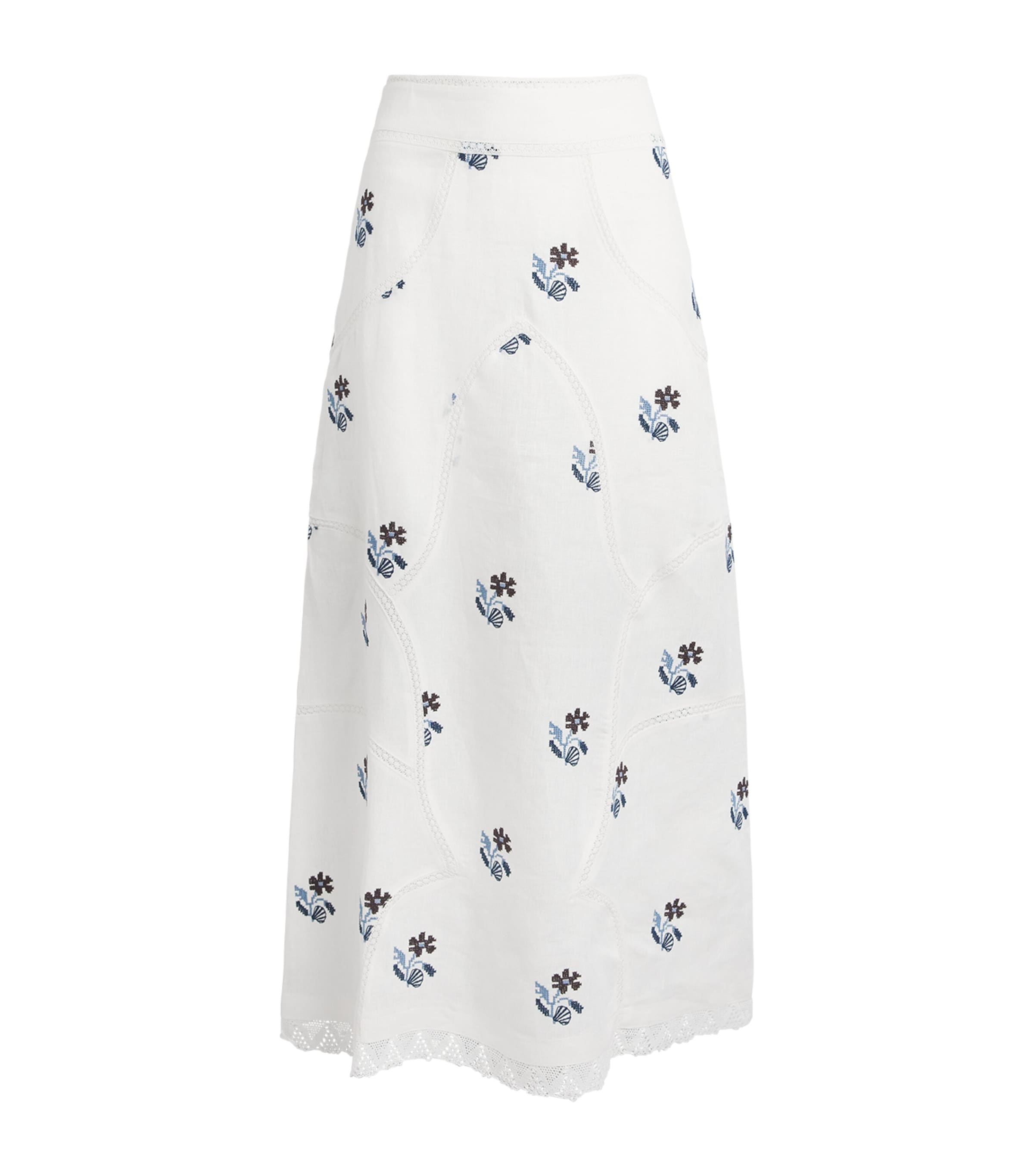 LUG VON SIGA Womens Linen Liza Maxi Skirt Offwhite/hndmd Embrd