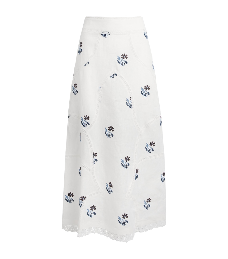 LUG VON SIGA Womens Linen Liza Maxi Skirt Offwhite/hndmd Embrd