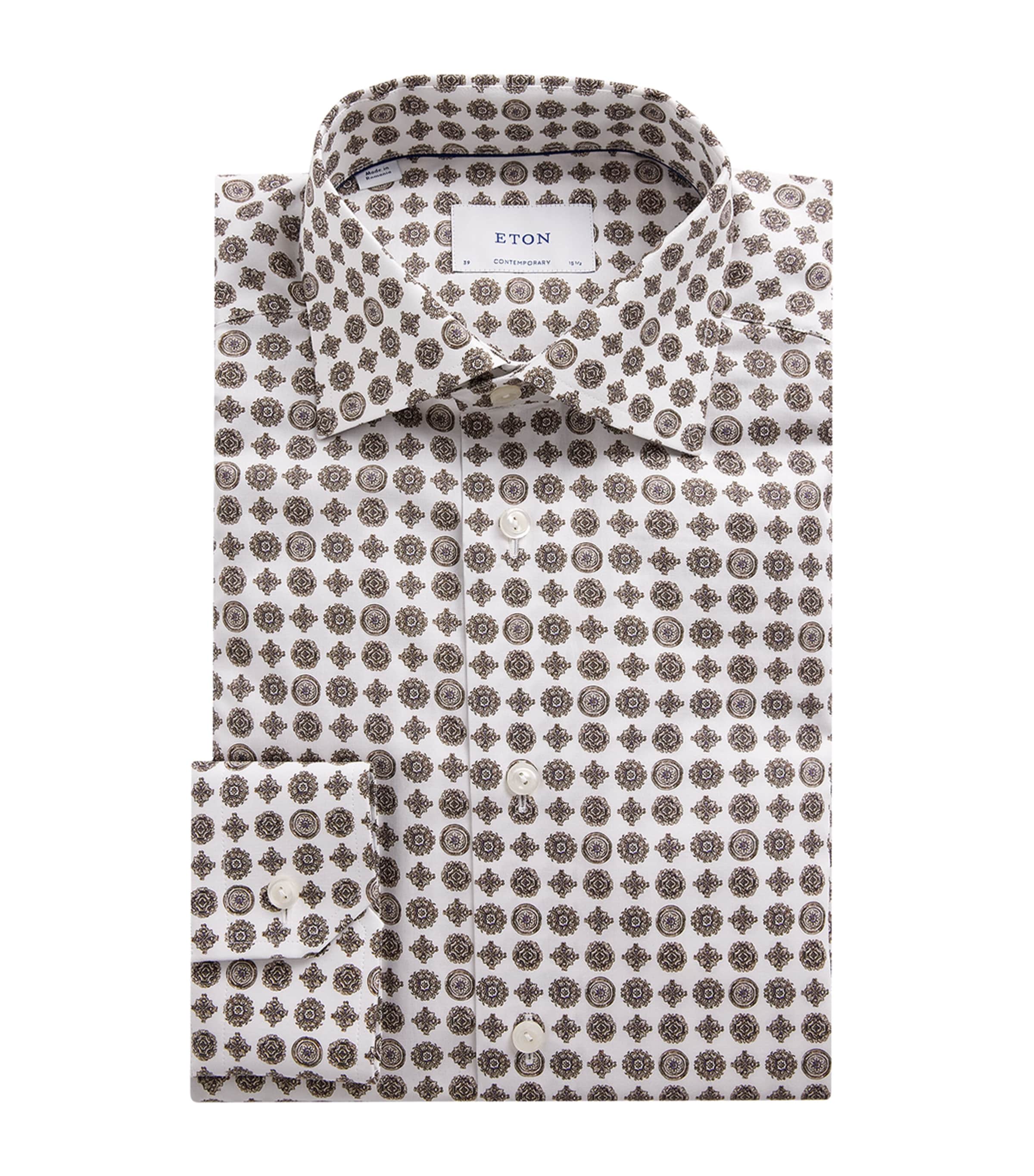Eton Mens Signature Twill Geometric Shirt Brown