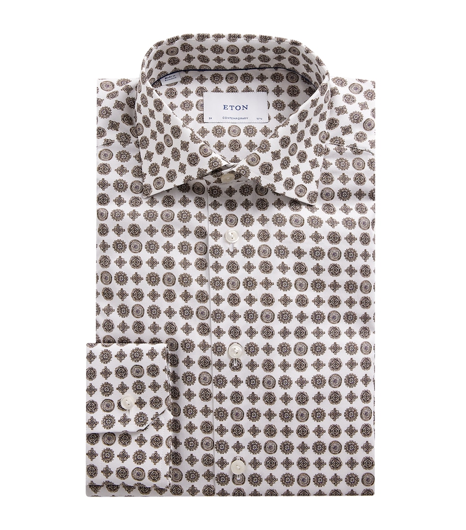 Eton Mens Signature Twill Geometric Shirt Brown