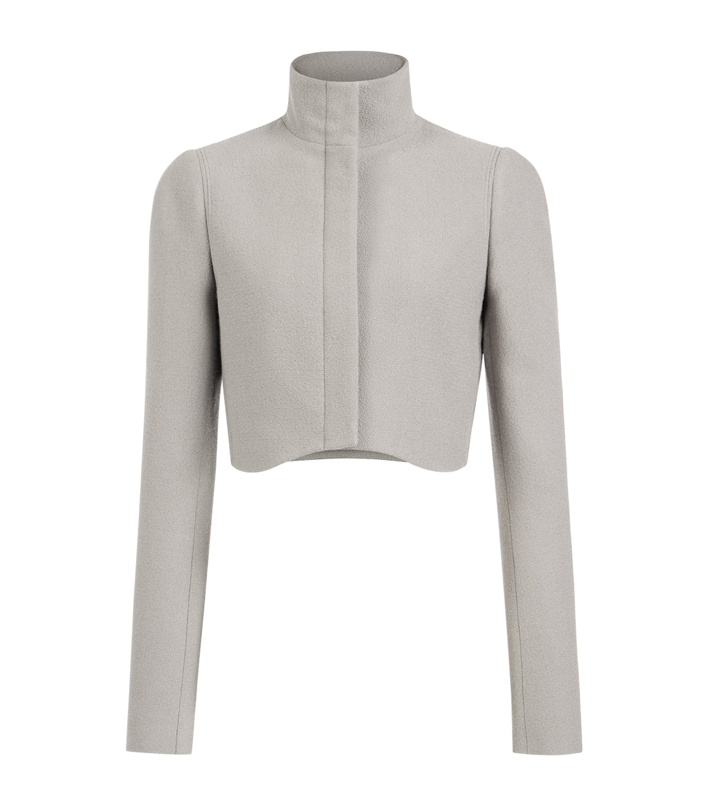 Alaïa Womens Wool Curved-Hem Cropped Jacket Grey