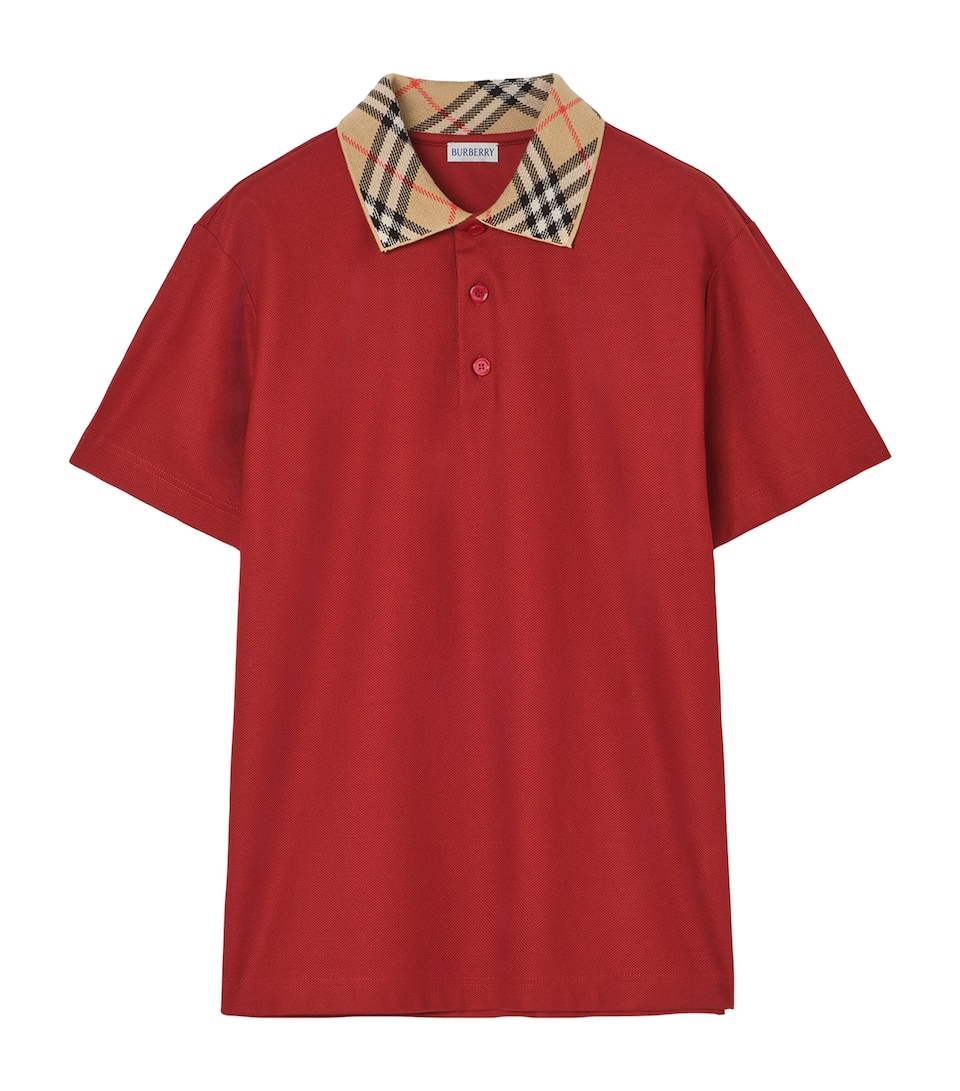 Burberry Mens Cotton Check-Collar Polo Shirt Vineyard Red