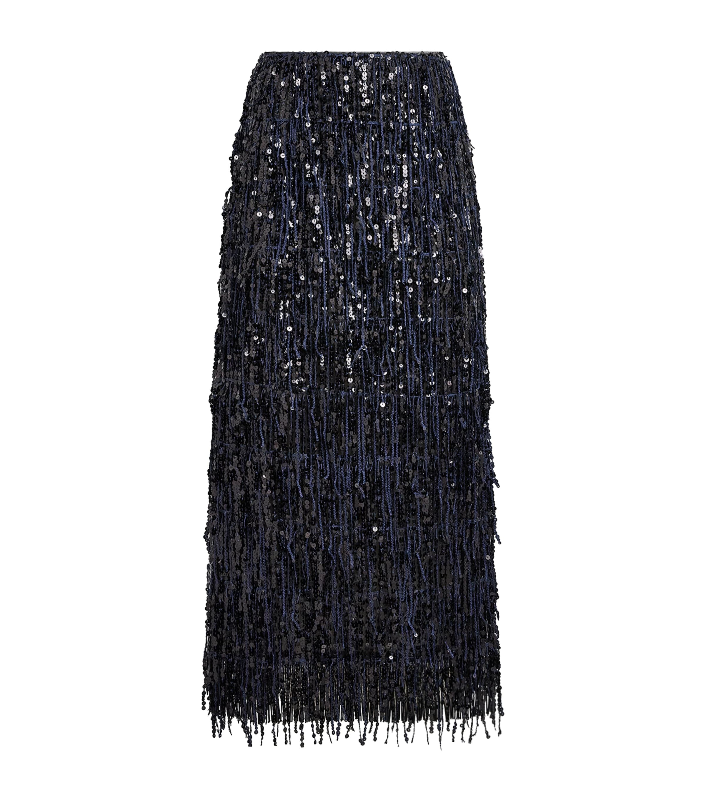 16Arlington Womens Sequin Fringe Dia Midi Skirt Black/navy