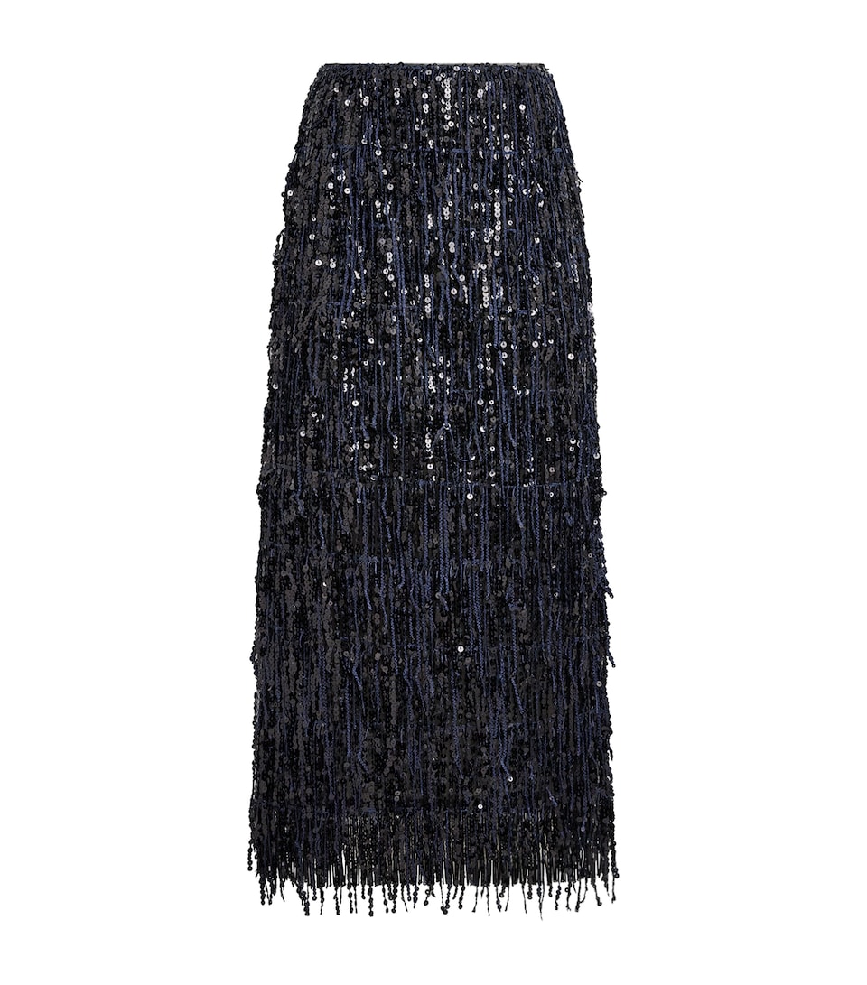 16Arlington Womens Sequin Fringe Dia Midi Skirt Black/navy