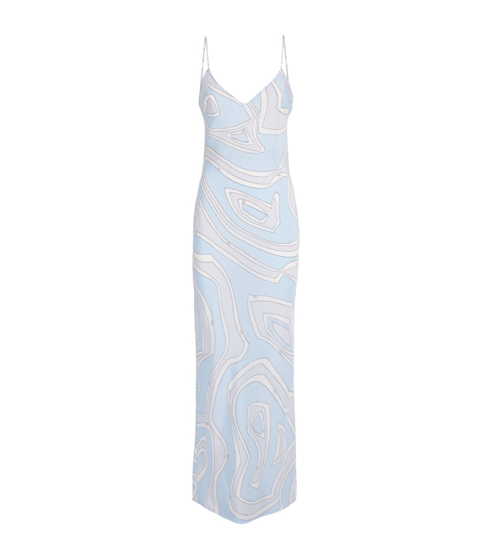 PUCCI Womens Silk Print Maxi Dress Light Blue