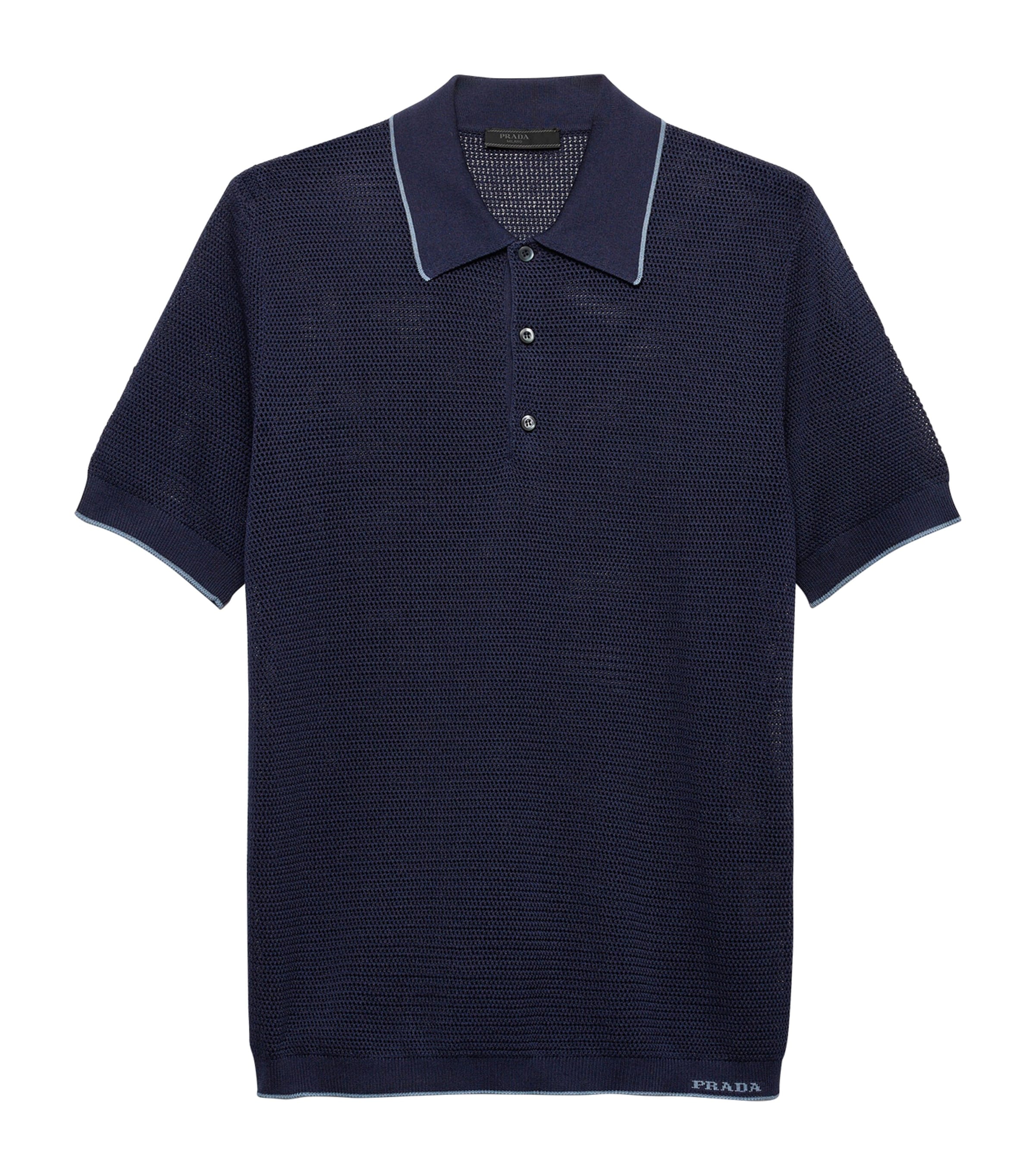 Prada Mens Silk-Cotton Polo Shirt Blue