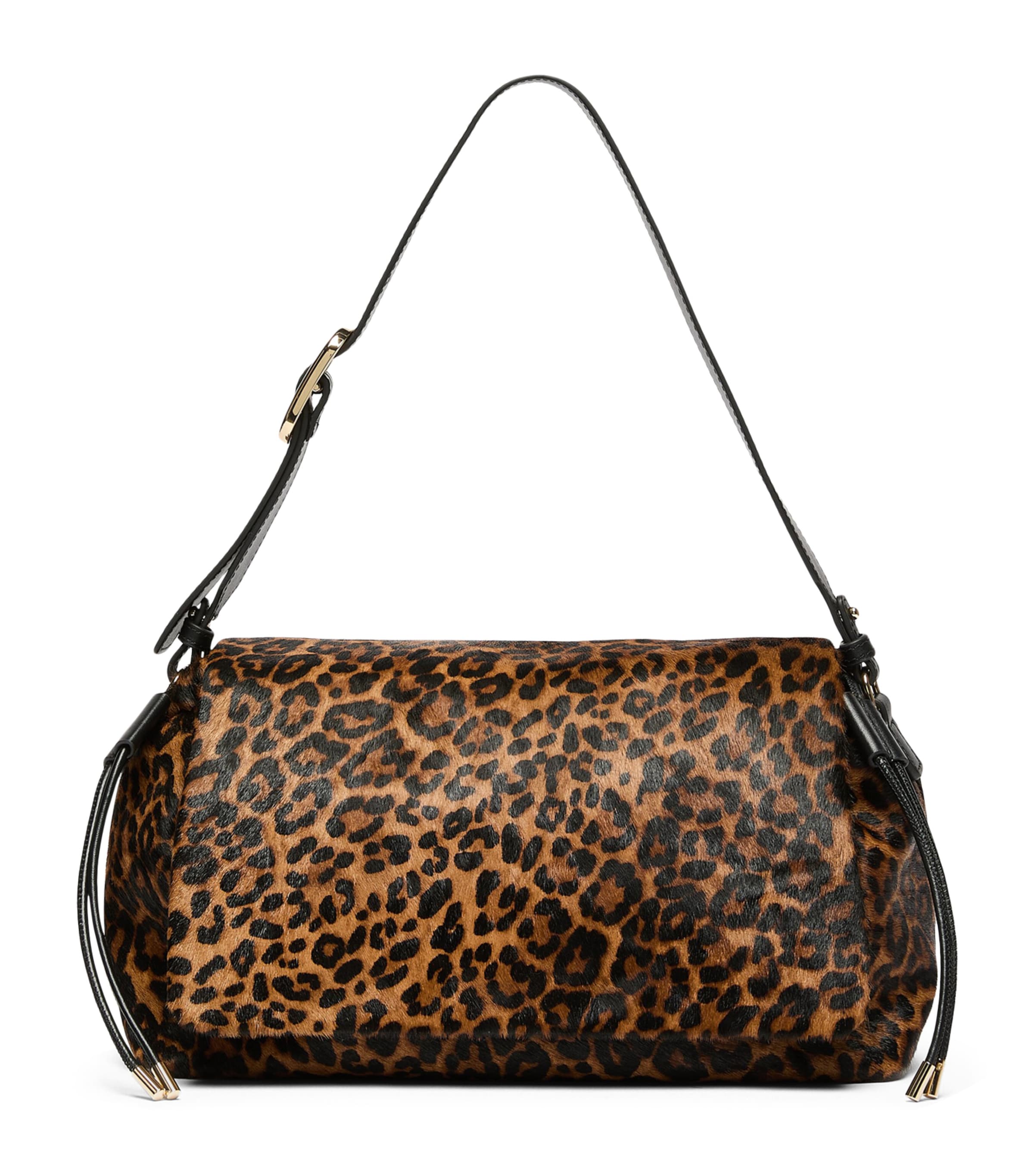Marella Leather Leopard Print Shoulder Bag Tobacco