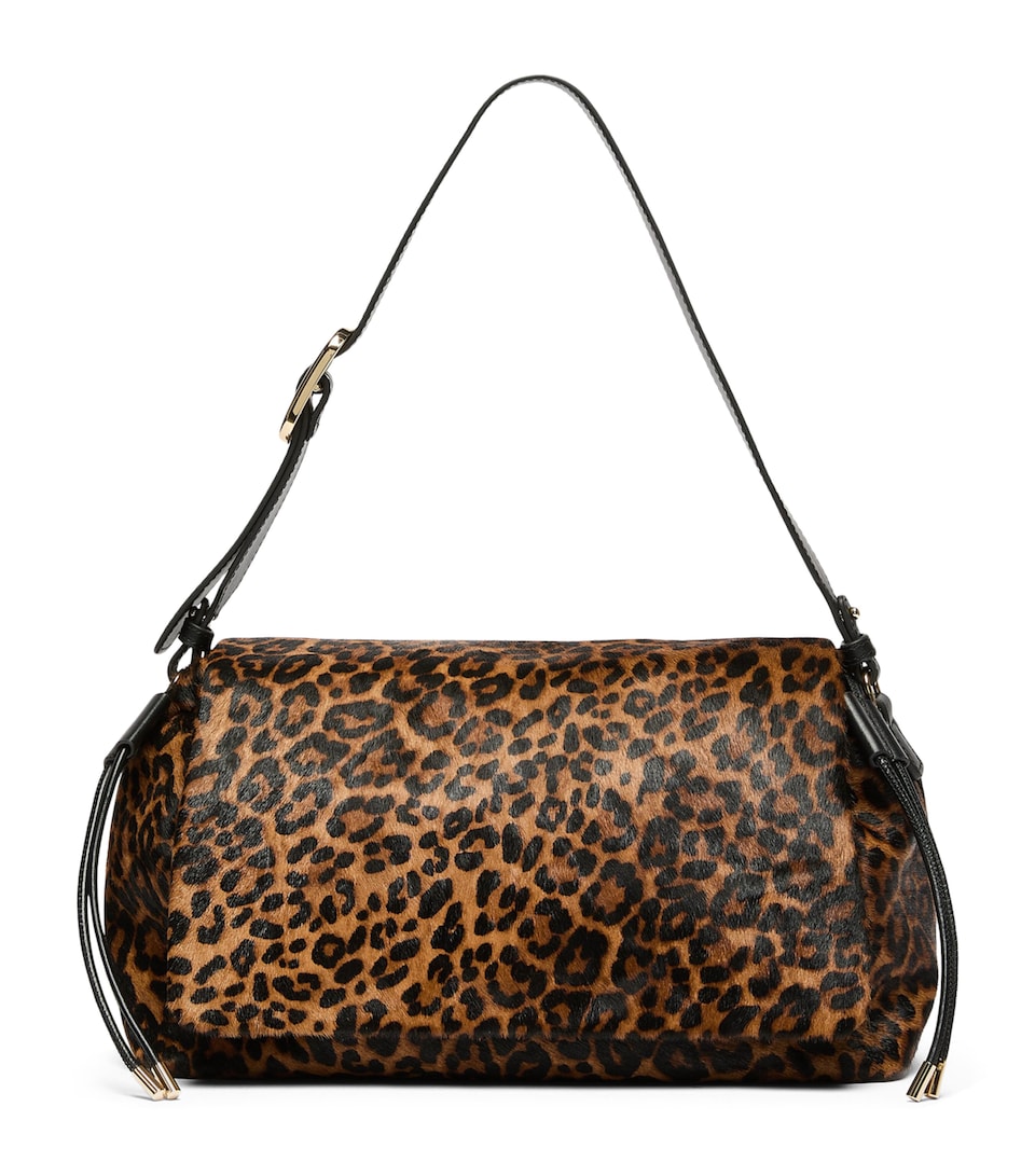Marella Leather Leopard Print Shoulder Bag Tobacco