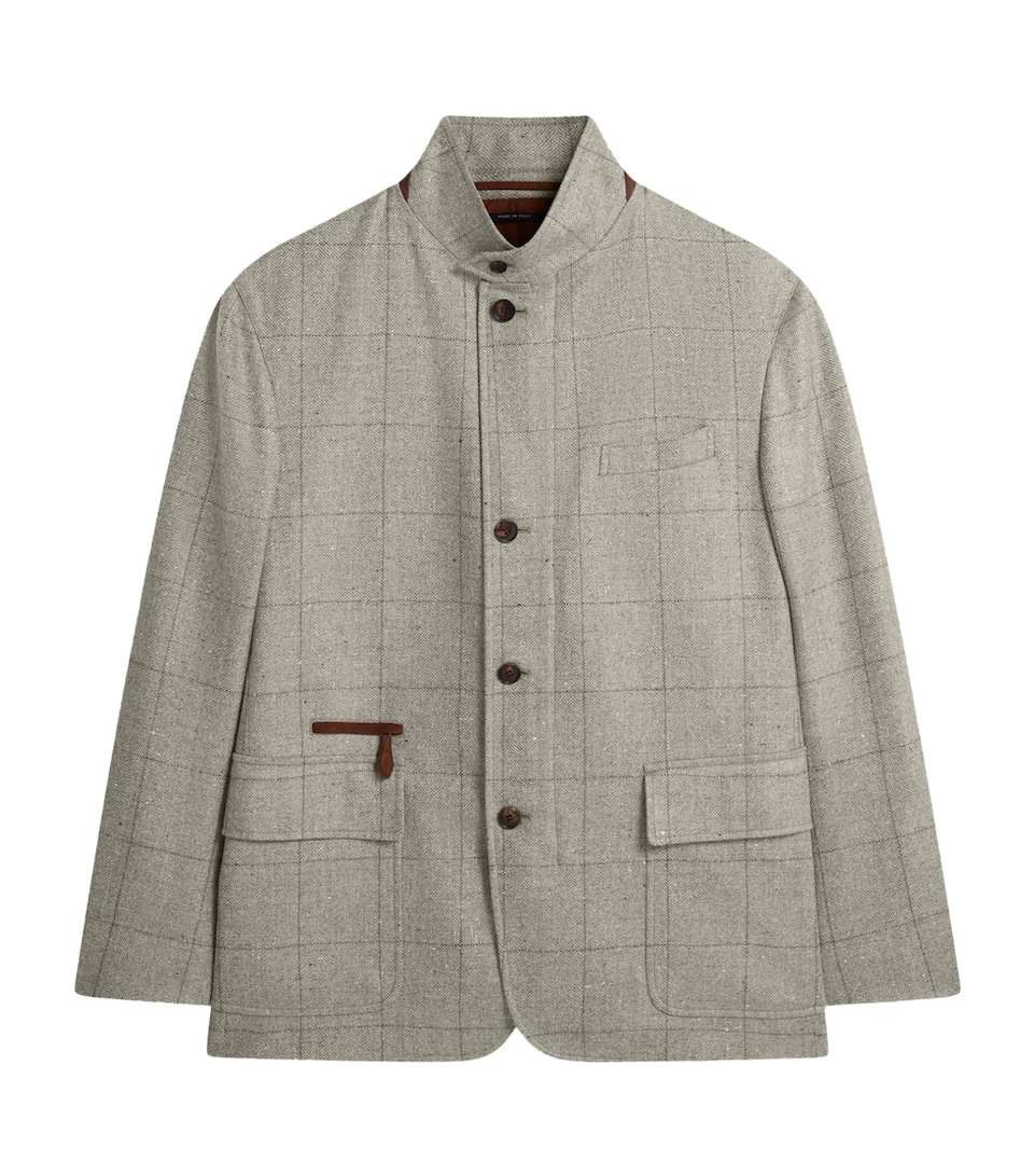 Wool-Silk Herringbone Travel Jacket