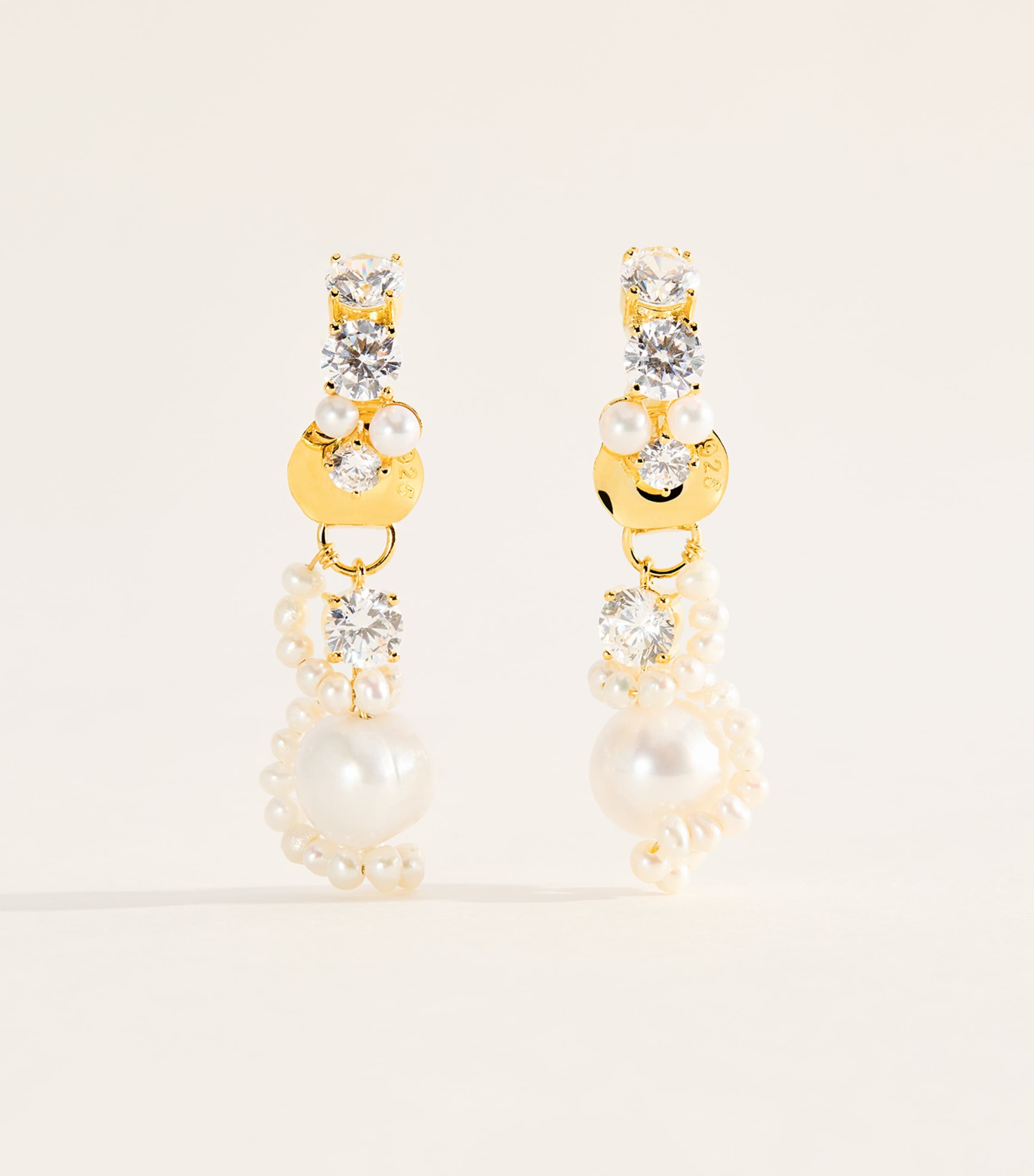 Completedworks Cubic Zirconia-Freshwater Pearl Adjustable Drop Earrings Gold Plated