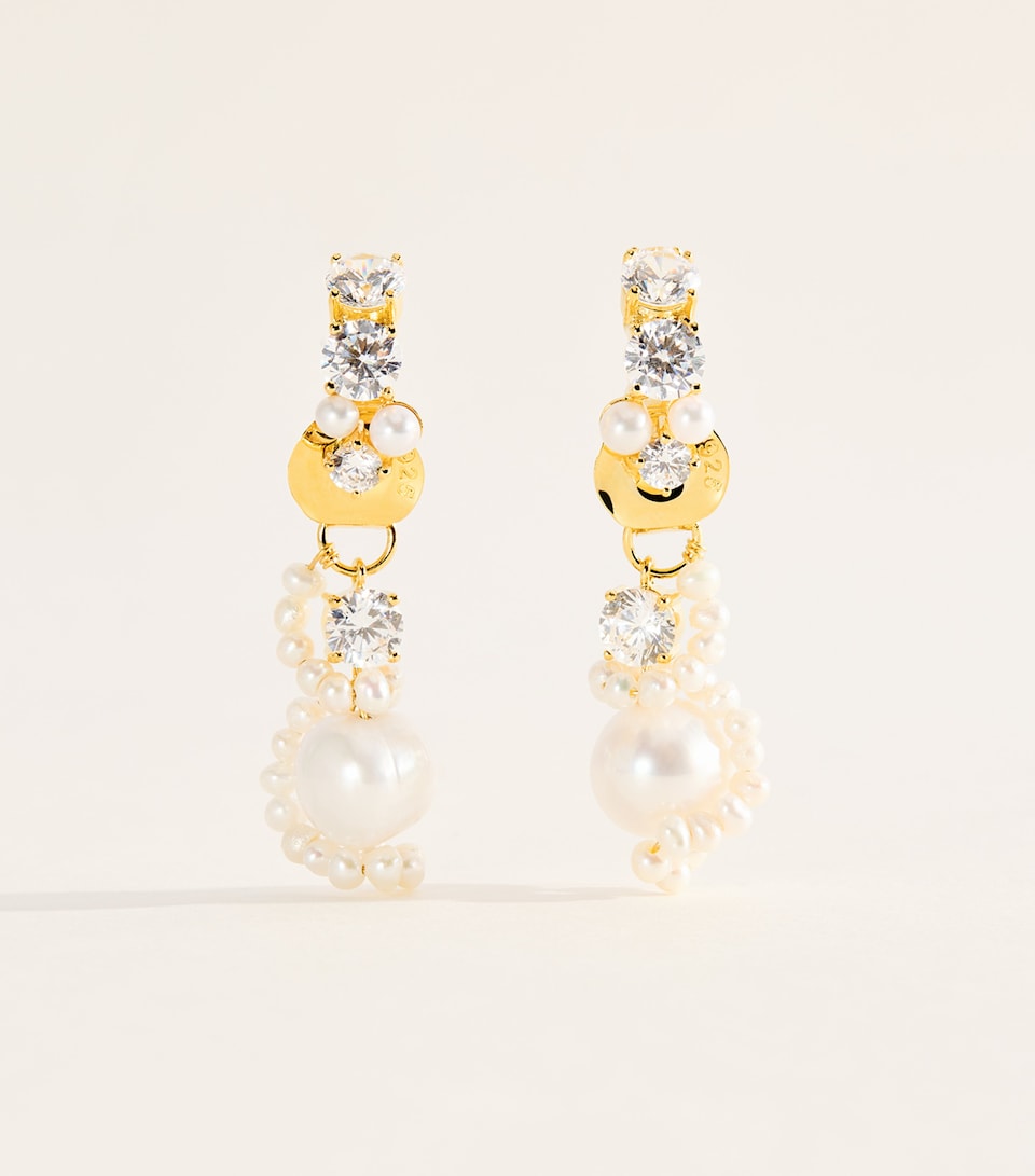 Completedworks Cubic Zirconia-Freshwater Pearl Adjustable Drop Earrings Gold Plated