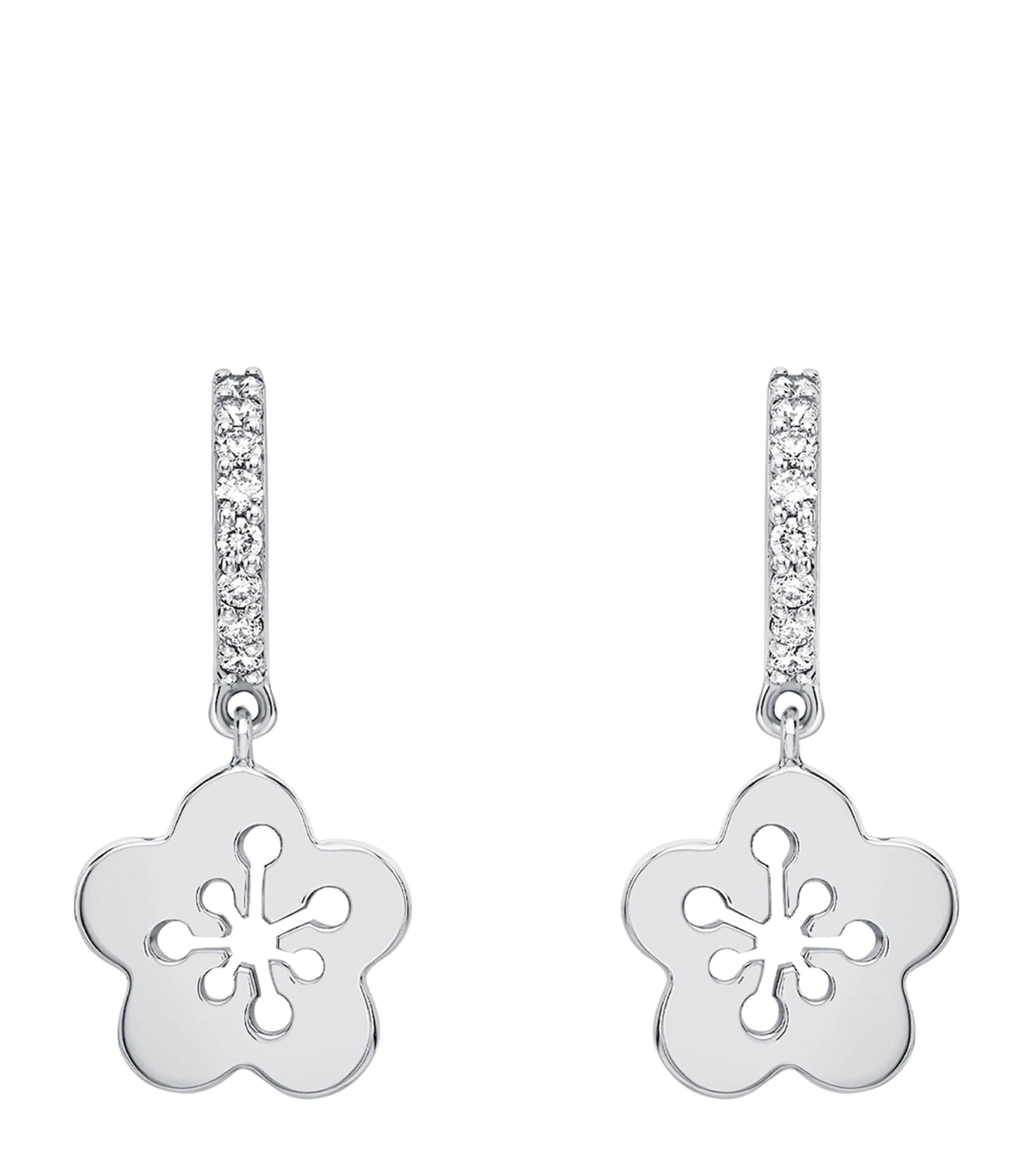 Boodles White Gold and Diamonds Mini Blossom Drop Earrings Silver