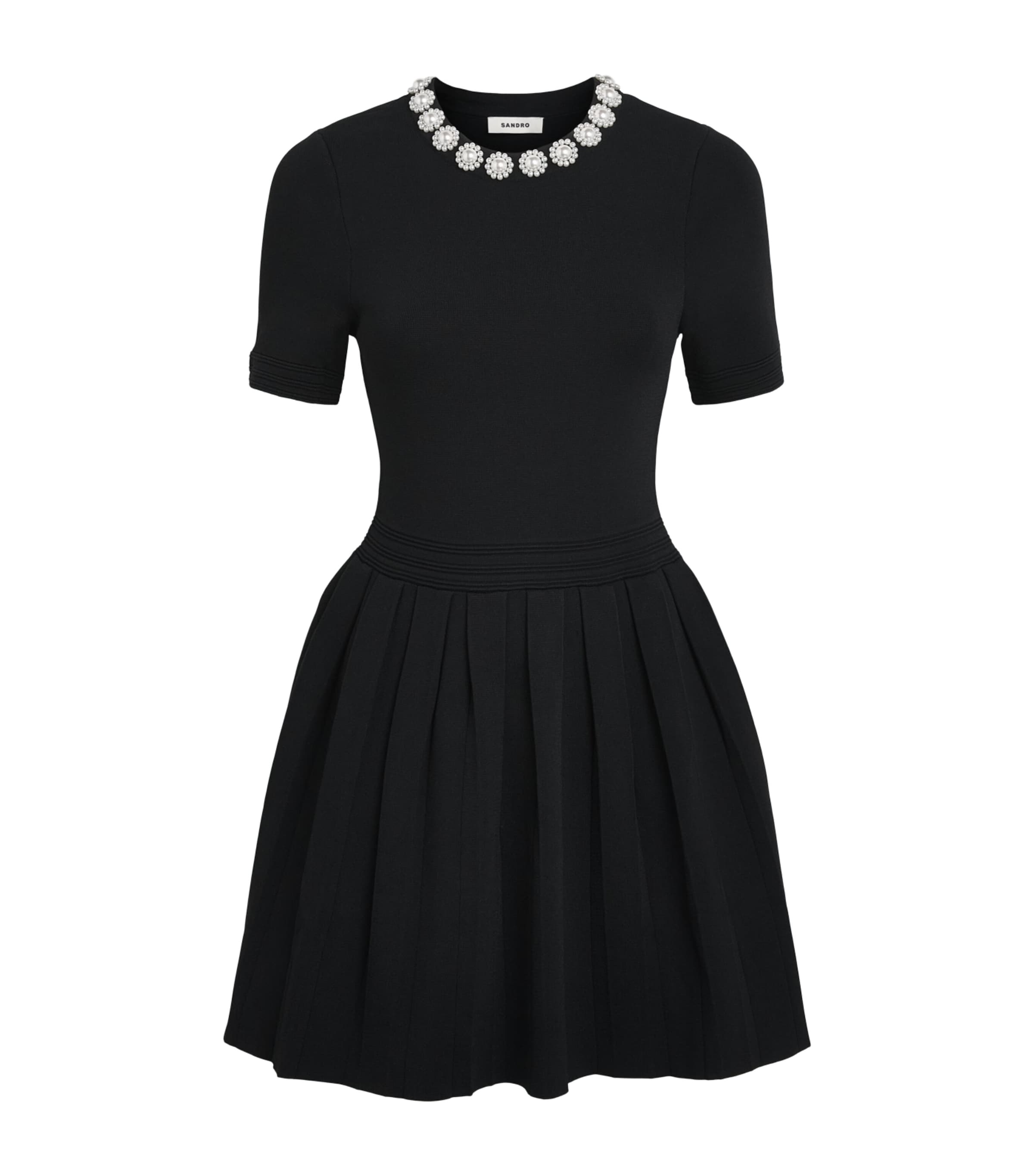 Sandro Paris Womens Embellished Pleated Mini Dress Black
