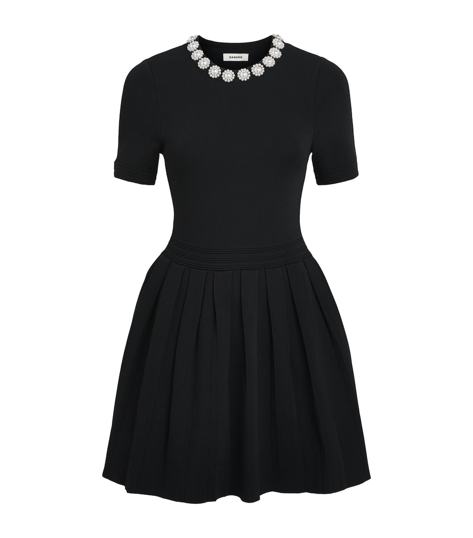 Sandro Paris Womens Embellished Pleated Mini Dress Black