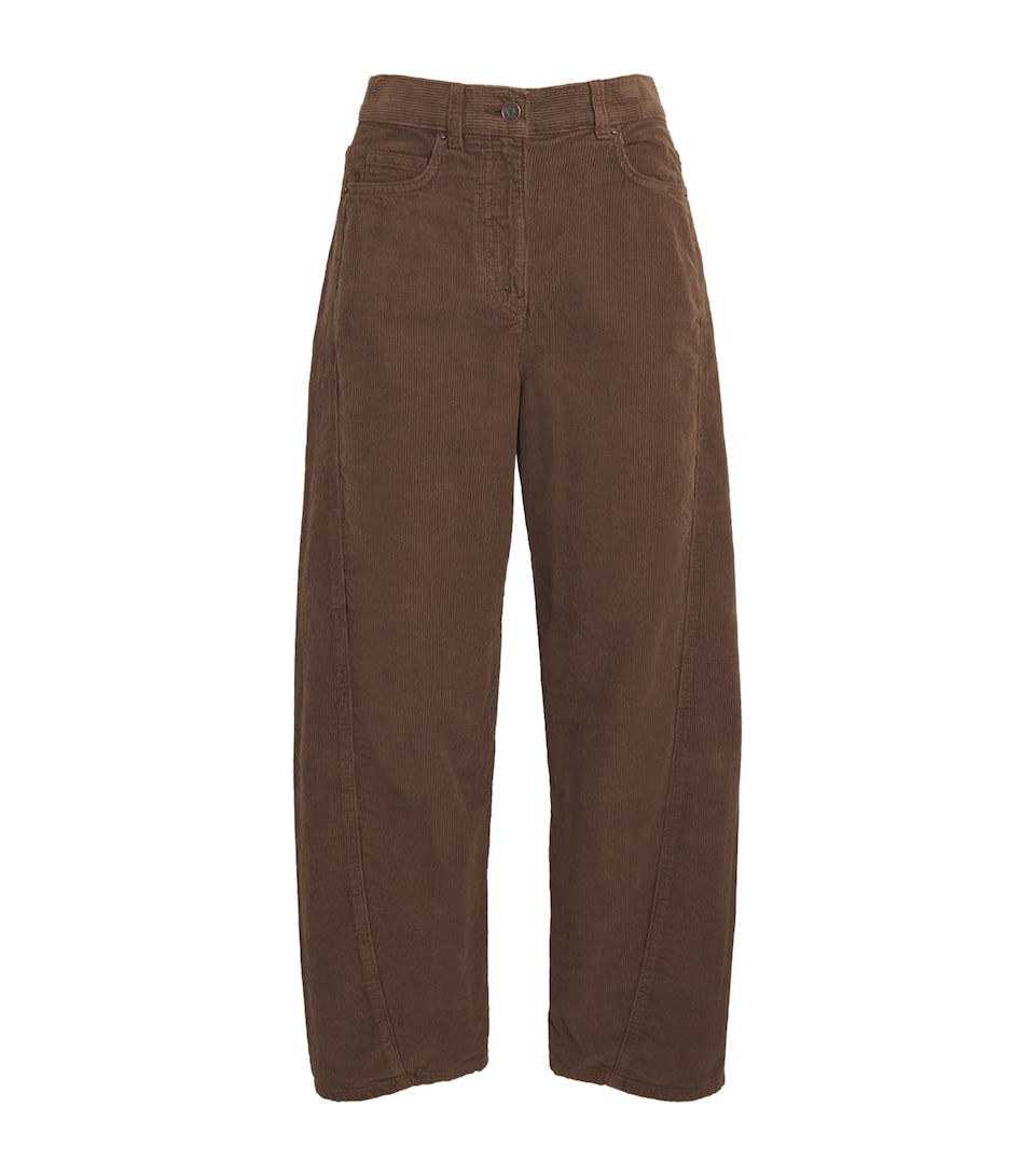 ME+EM Womens Corduroy Cropped Barrel-Leg Trousers Bronzed Brown