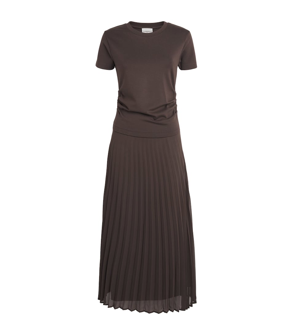 Claudie Pierlot Womens Ruched Pleated-Skirt Dress Chocolate