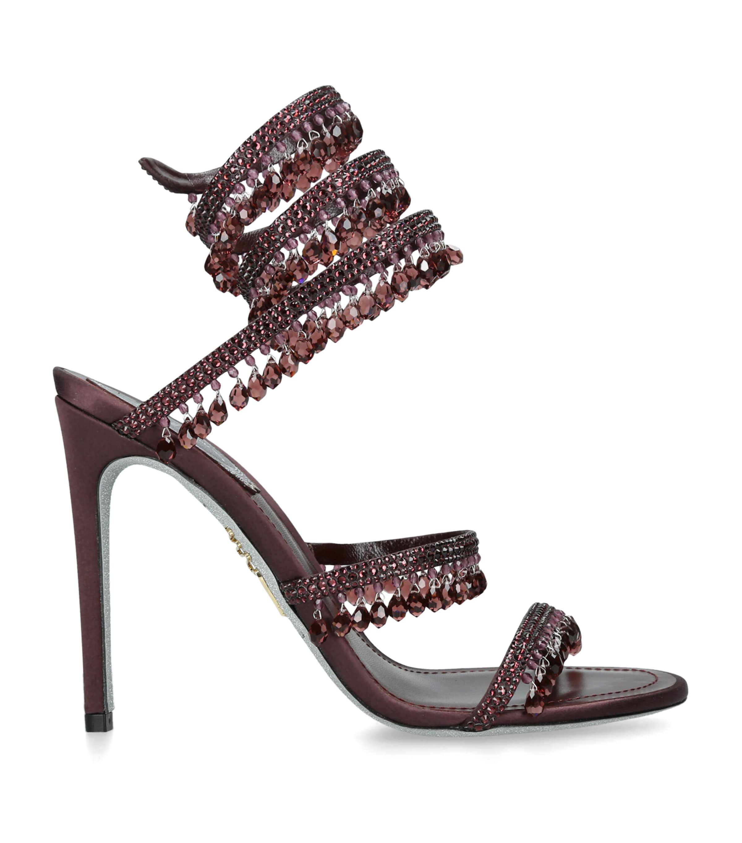René Caovilla Jewelled Leather Chandelier Sandals 105 Wine Comb