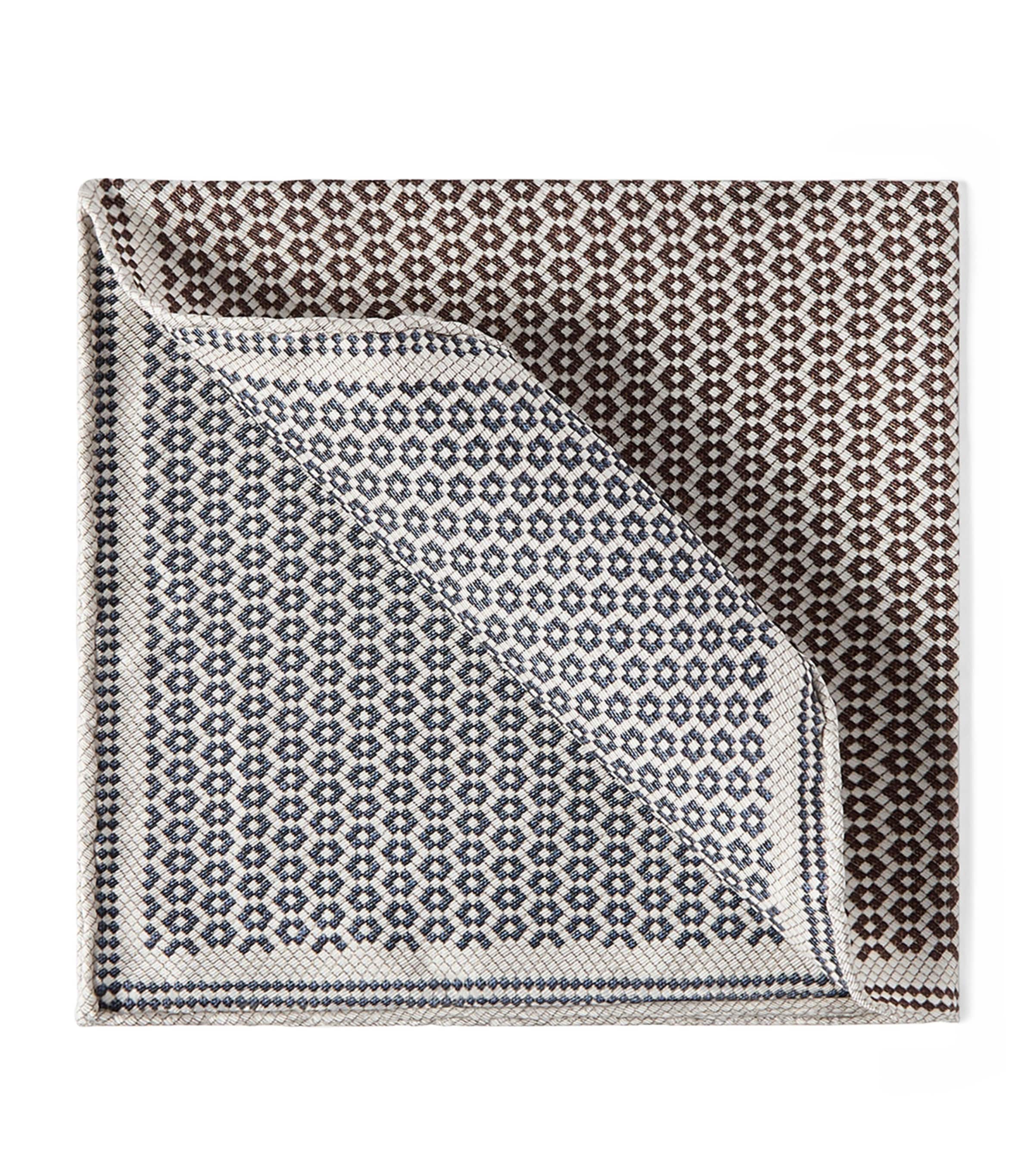 Brunello Cucinelli Silk Tile-Pattern Pocket Square