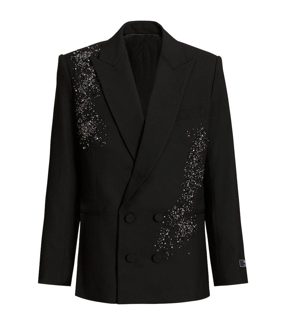 Balmain Mens Wool Embroidered Double-Breasted Blazer Eaa Multi Noir