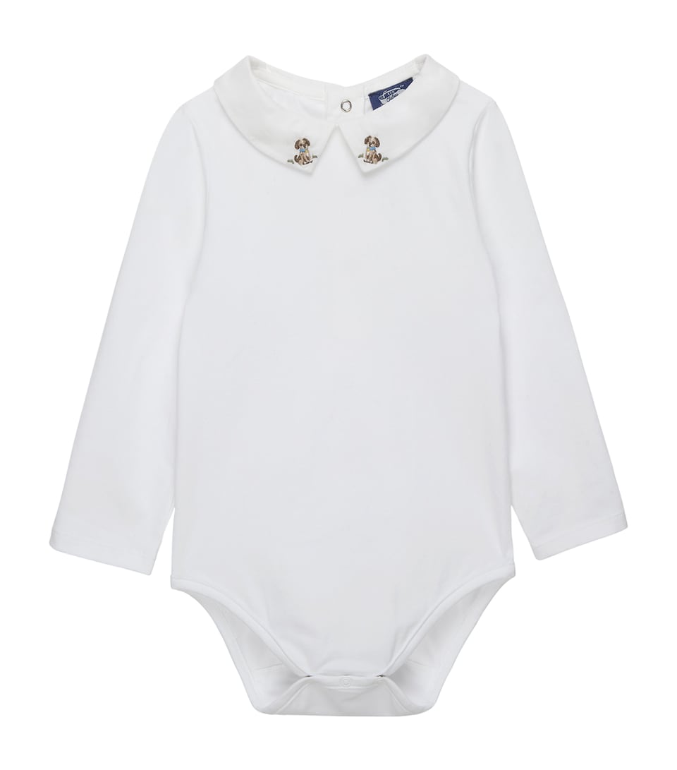 Trotters Stretch-Cotton Puppy Monty Bodysuit (3-24 Months) White
