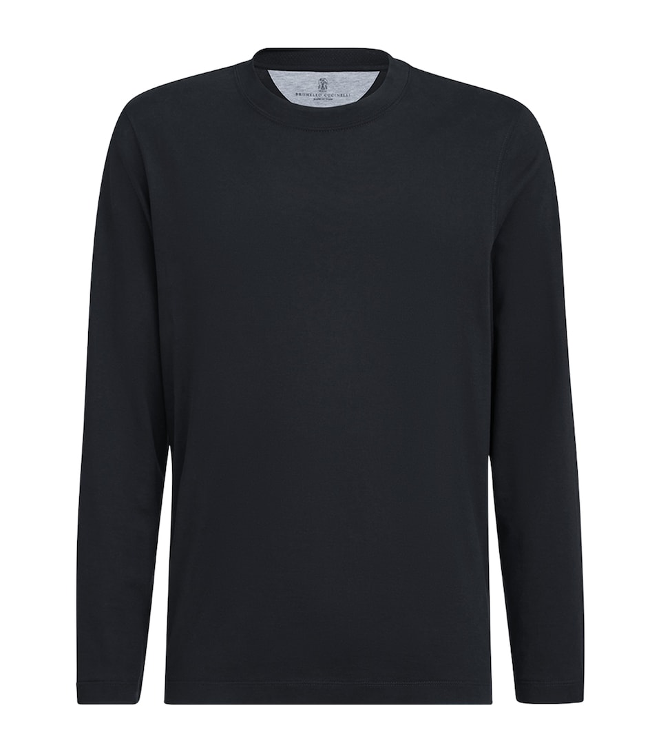 Brunello Cucinelli Mens Cotton Long-Sleeve T-Shirt Blue