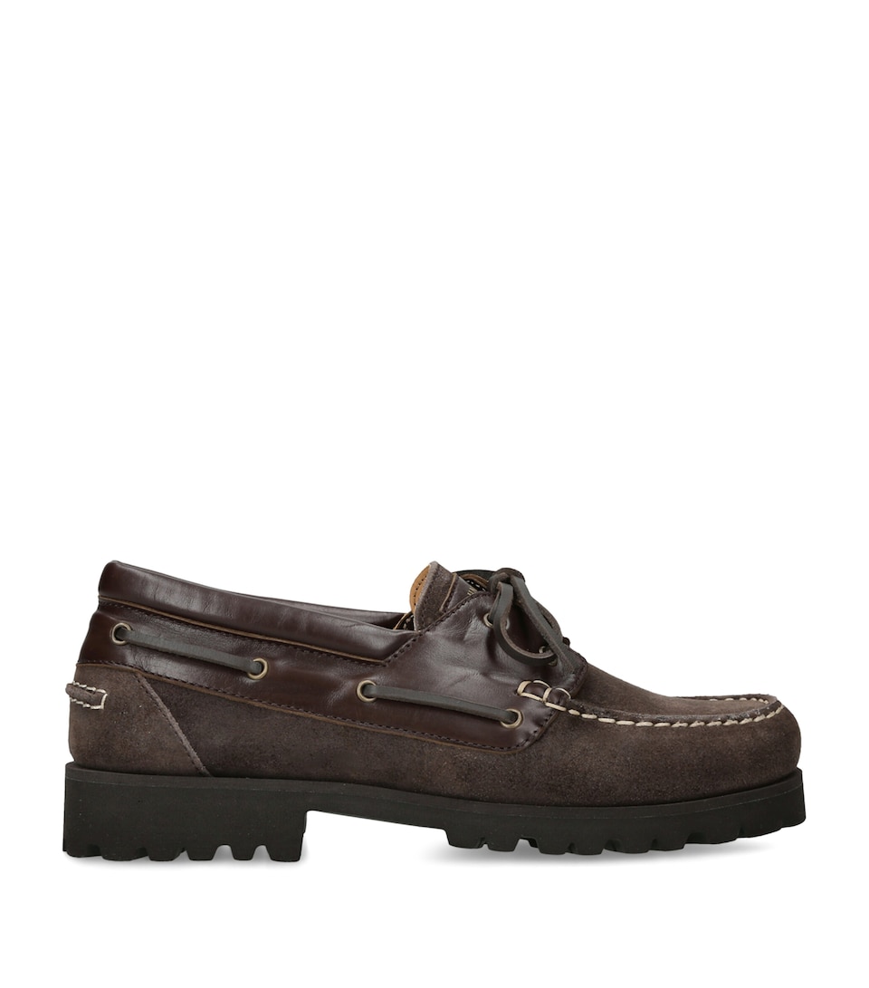 Brunello Cucinelli Kids Suede-Leather Boat Shoes Dark Brown