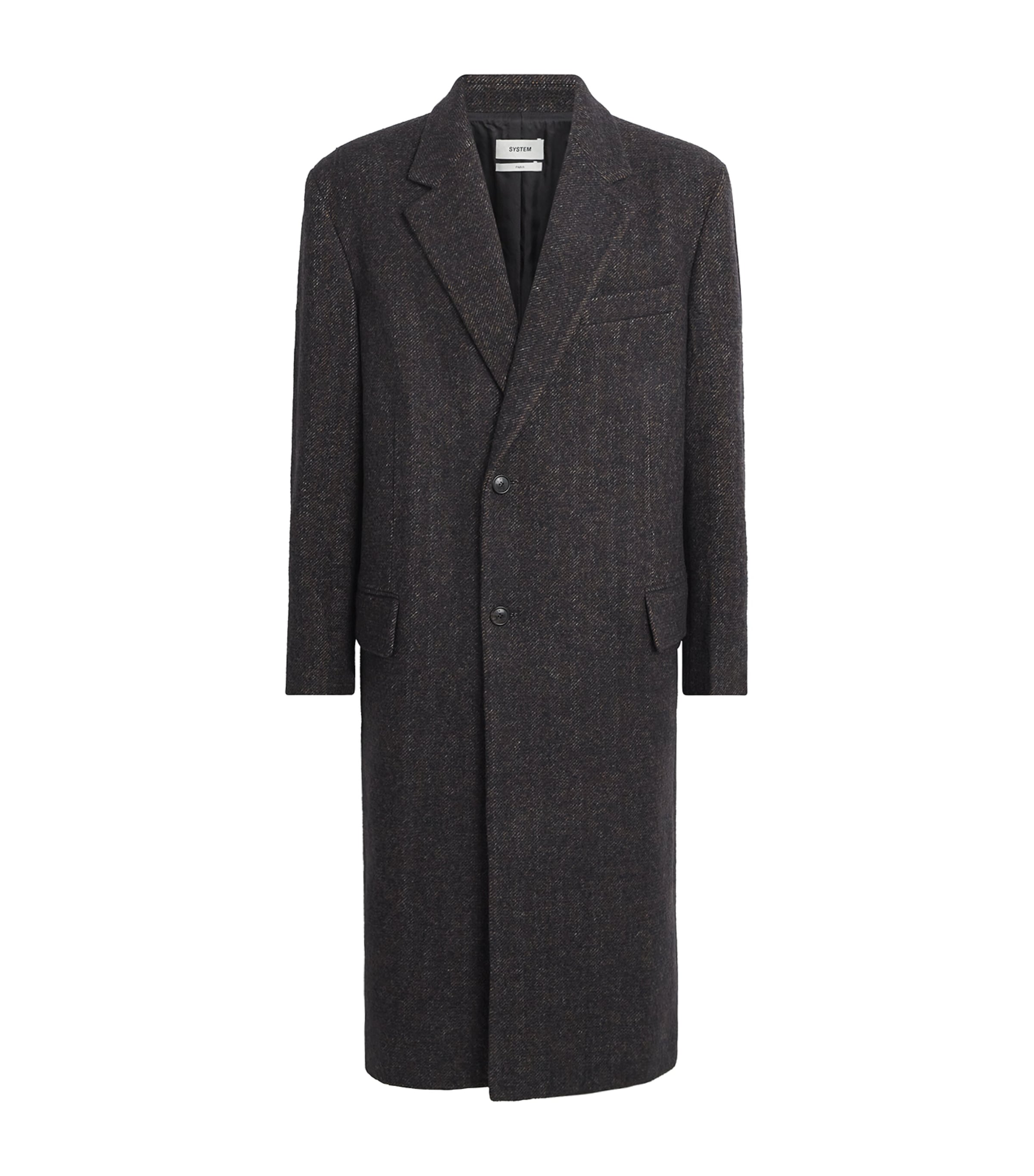 System Mens Wool Single-Breasted Overcoat Dark Brown