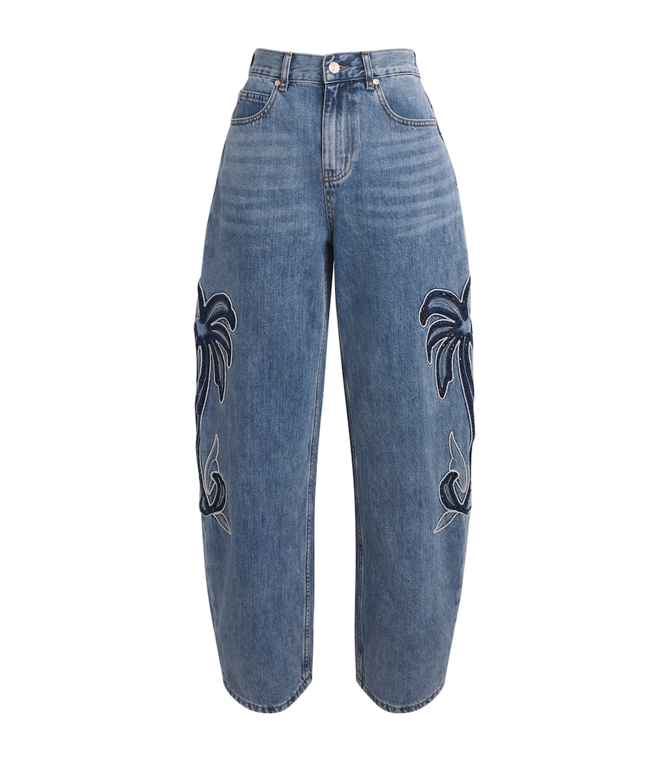 Sandro Paris Womens Embroidered Barrel Jeans Blue Jean