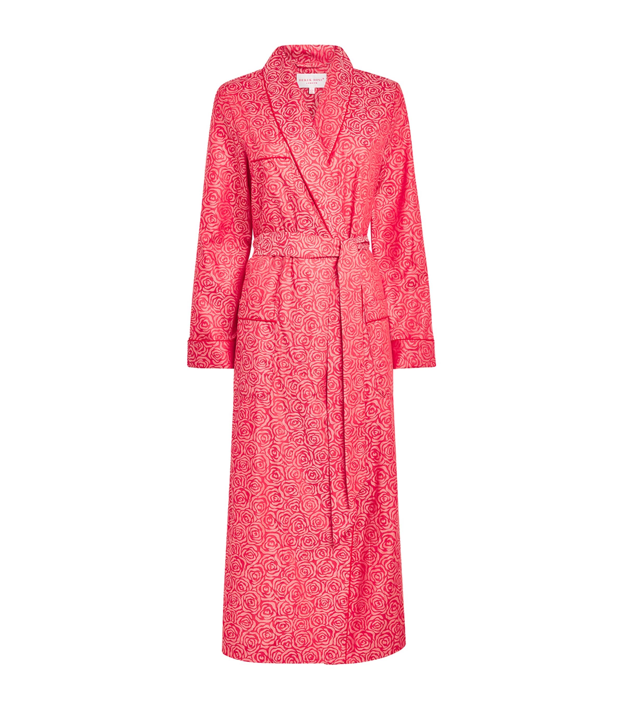 Derek Rose Womens Cotton Jacquard Roses Robe Red