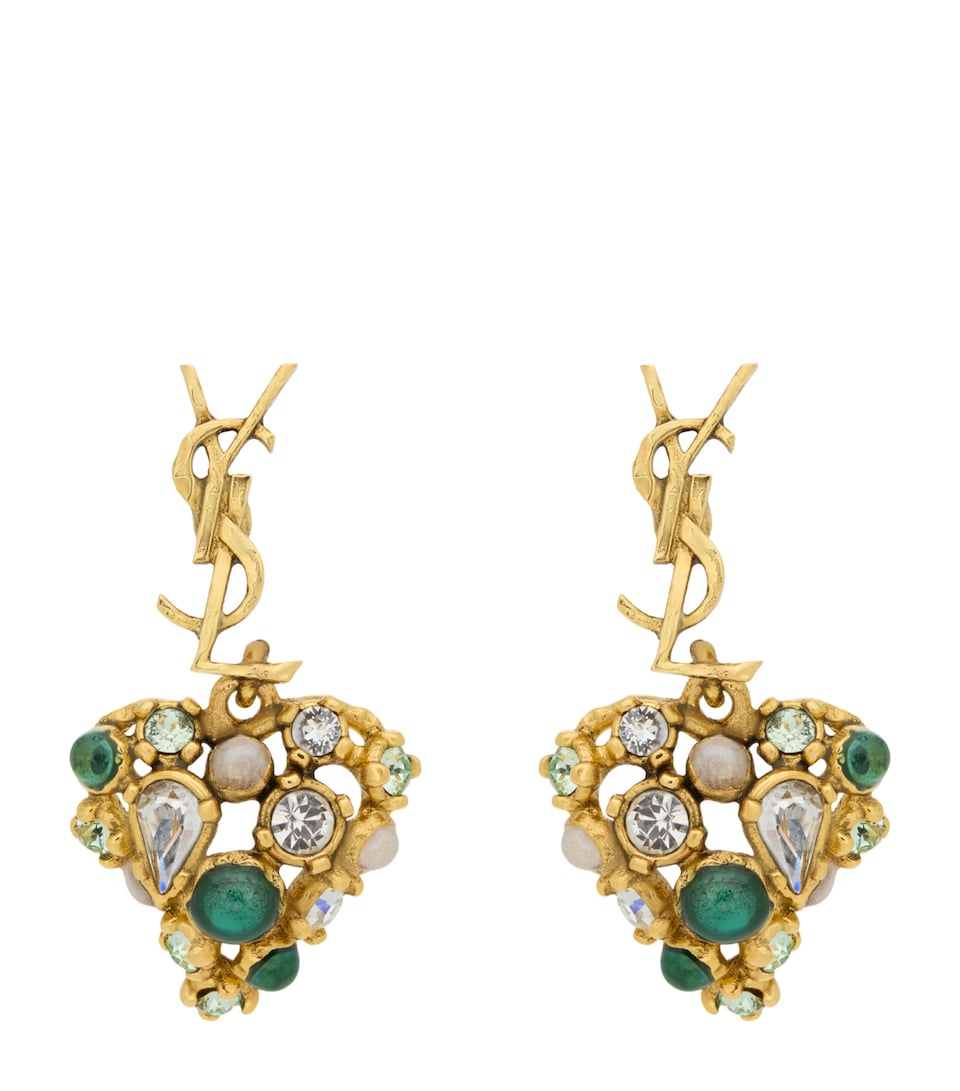 Saint Laurent Cassandre Heart Clip-On Pendant Earrings