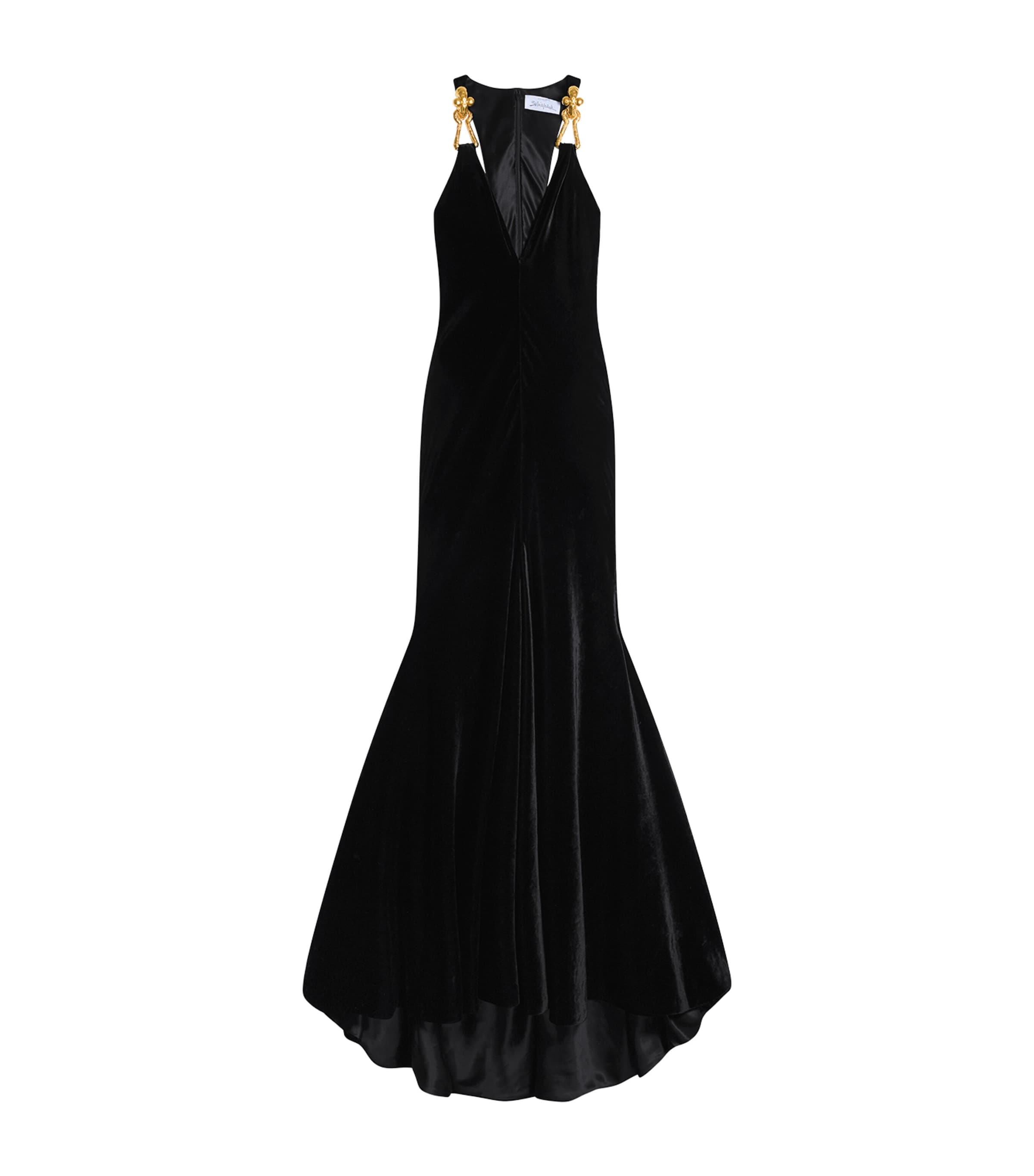 Schiaparelli Womens Velvet Bijoux-Strap Maxi Dress Black