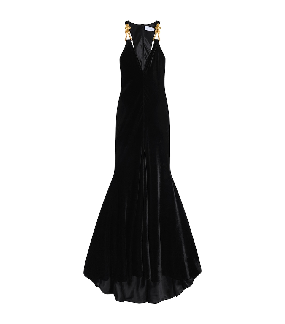 Schiaparelli Womens Velvet Bijoux-Strap Maxi Dress Black