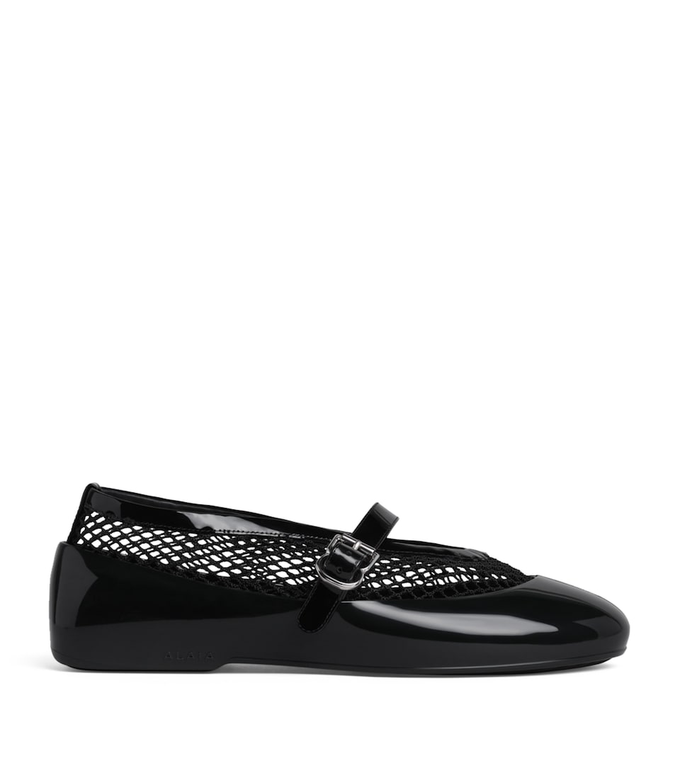 Alaïa Patent Leather Fishnet Ballet Pumps Noir