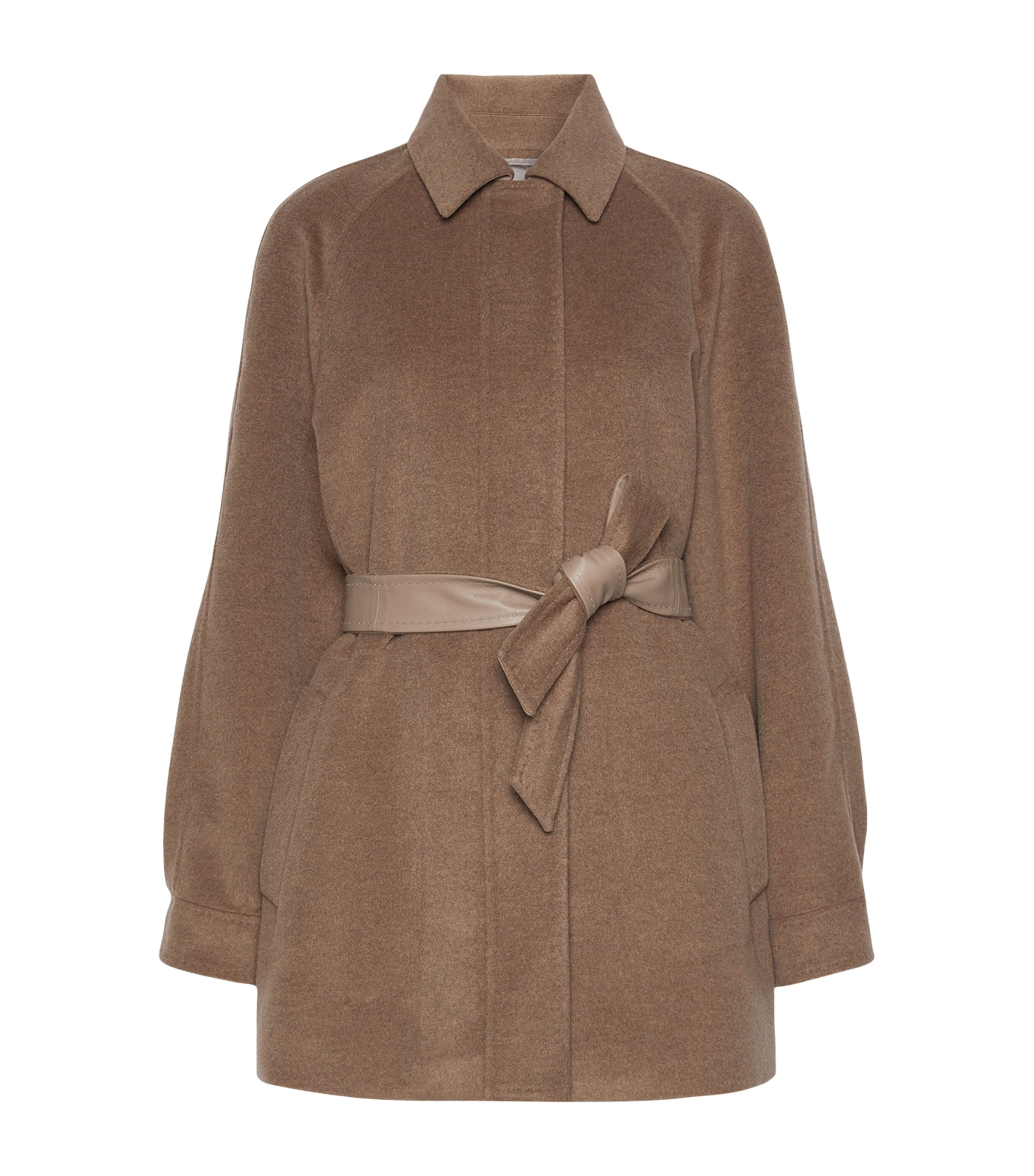 Max Mara Womens Cashmere Leather-Trim Wrap Coat Pearl Grey