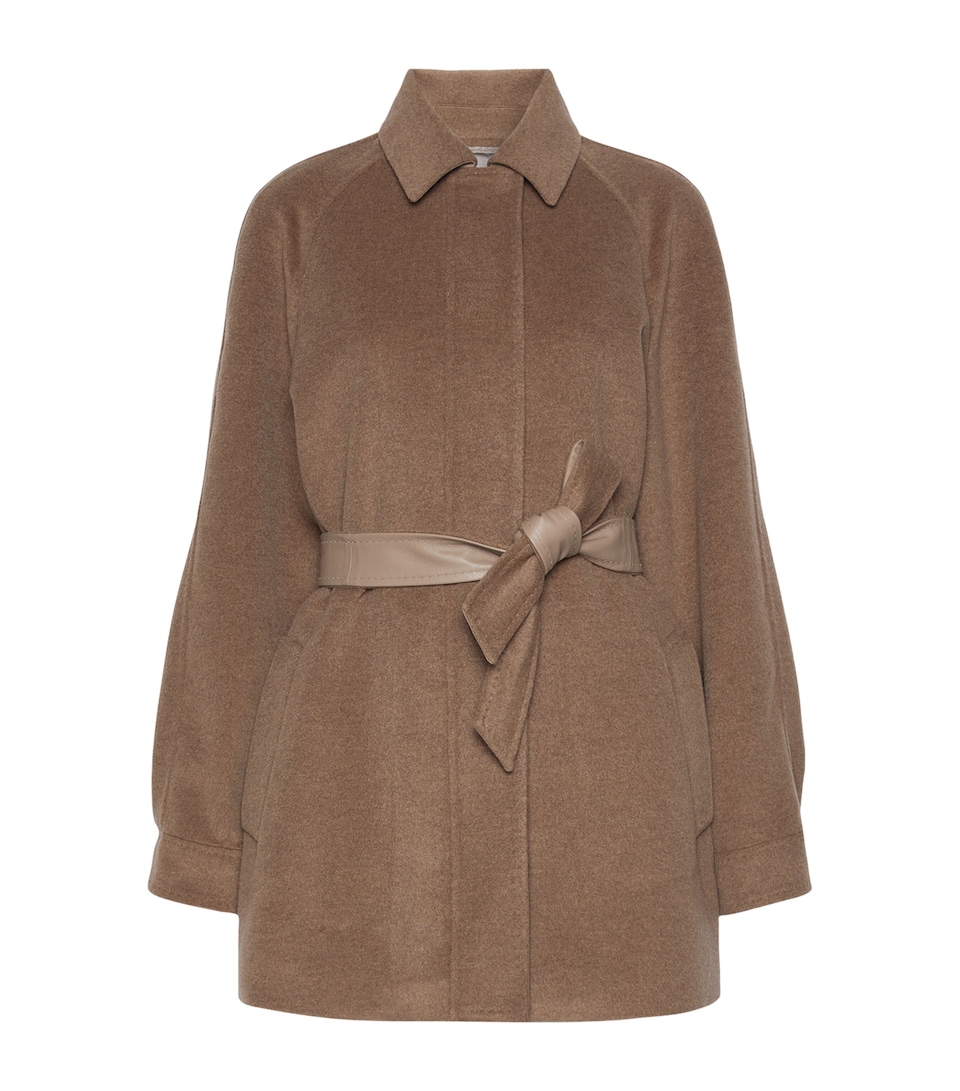 Max Mara Womens Cashmere Leather-Trim Wrap Coat Pearl Grey