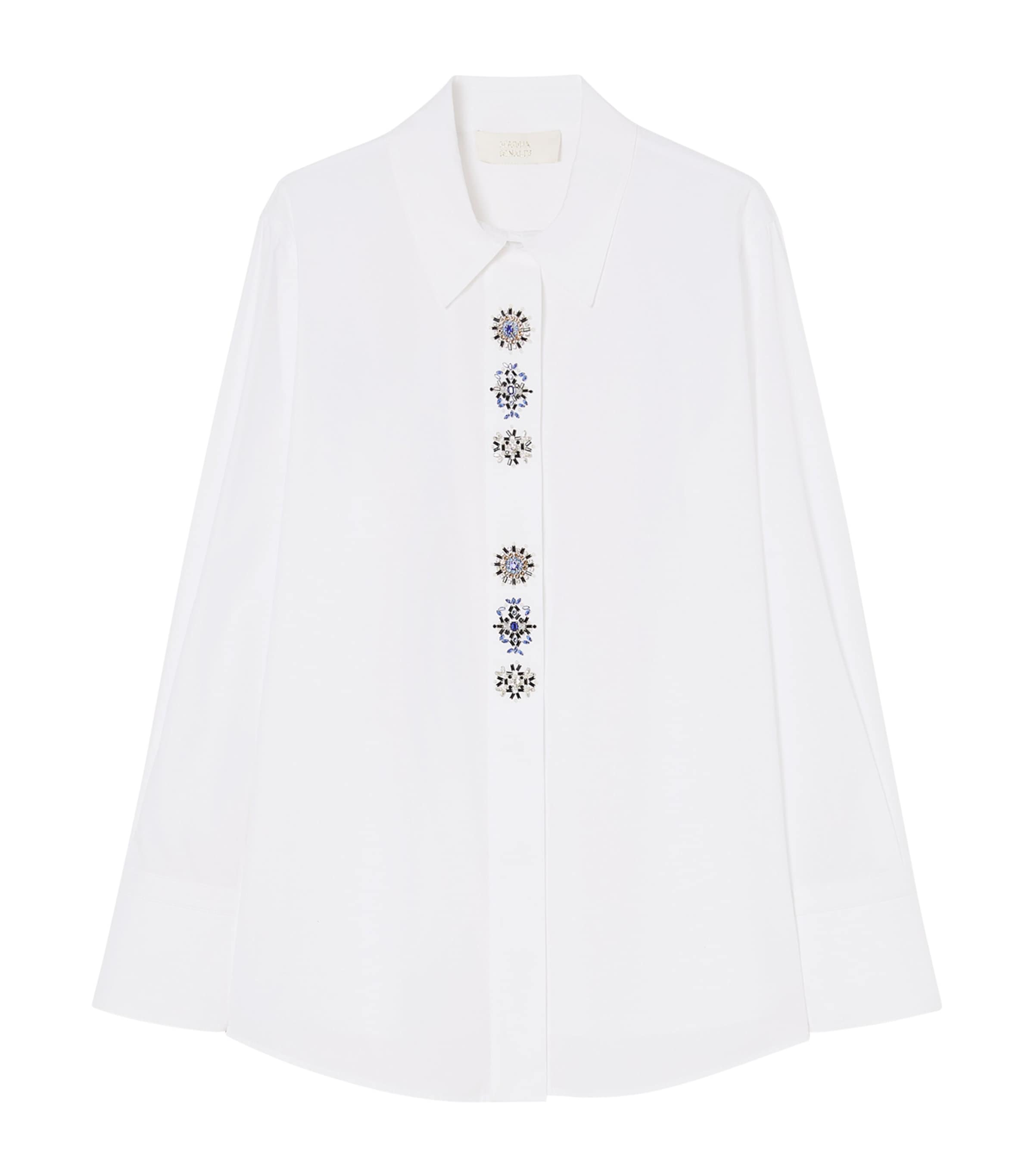 Marina Rinaldi Womens Cotton Embellished-Placket Shirt Optical White