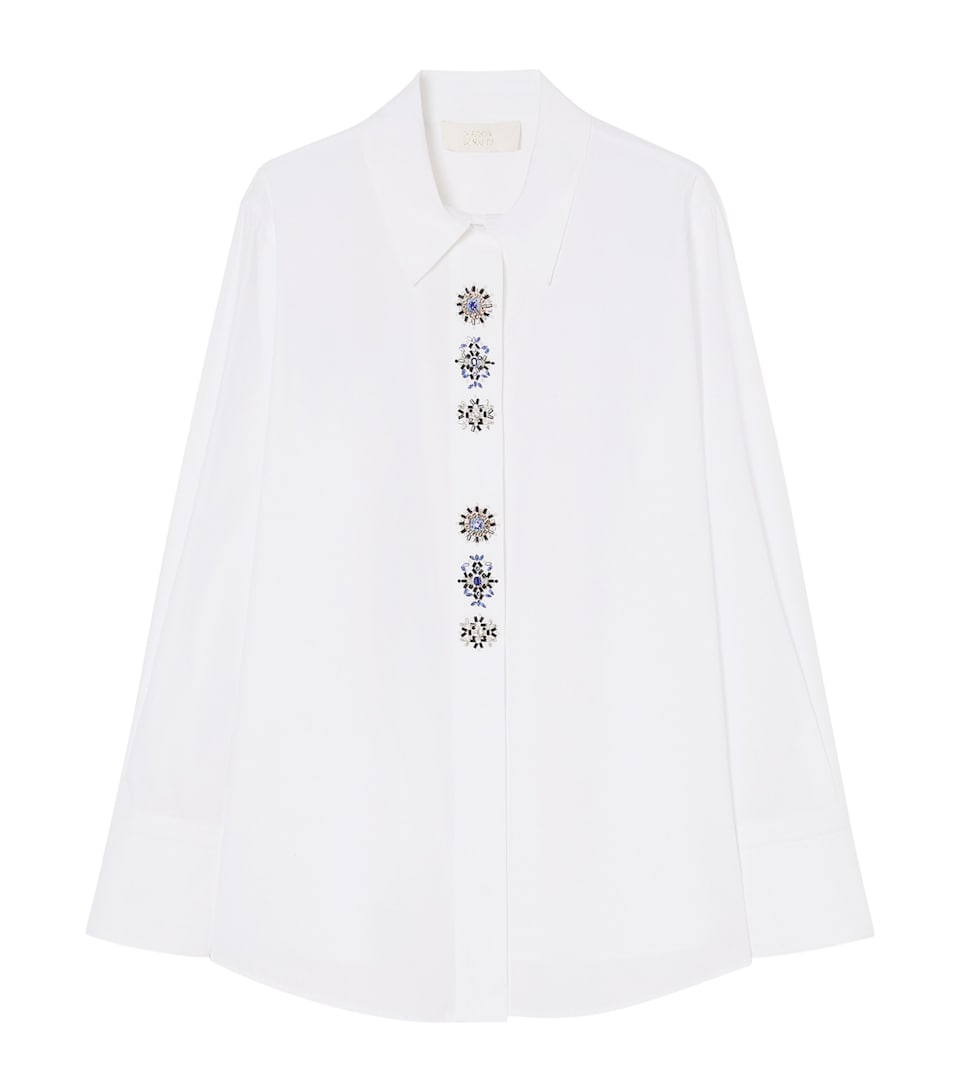 Marina Rinaldi Womens Cotton Embellished-Placket Shirt Optical White