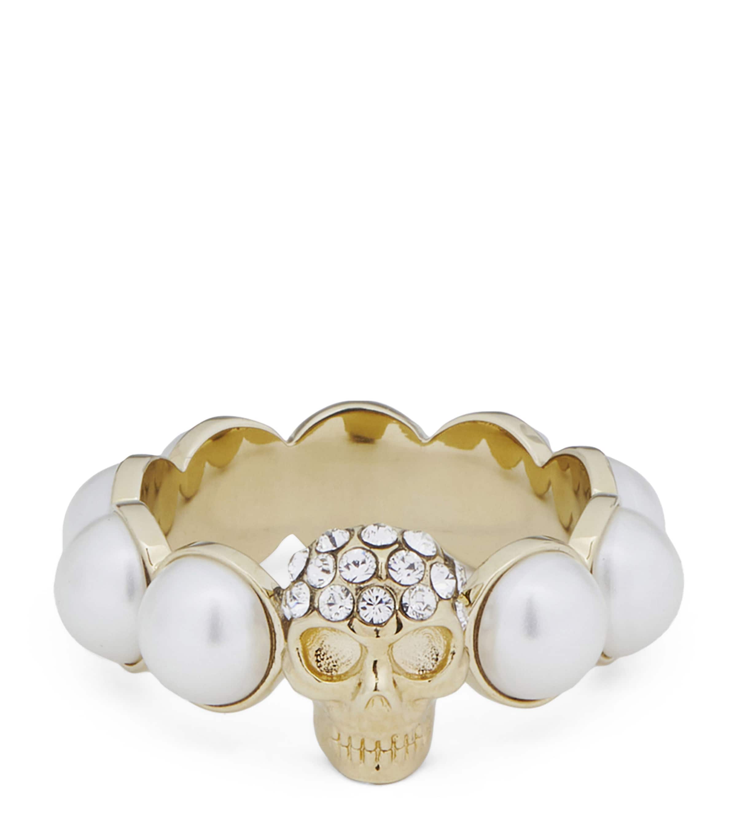 ブレスレット MCQUEEN SKULL FRIENDSHIP BRACELET WITH PEARL Women's Pearly Skull Friendship Bracelet in Black | McQueen US