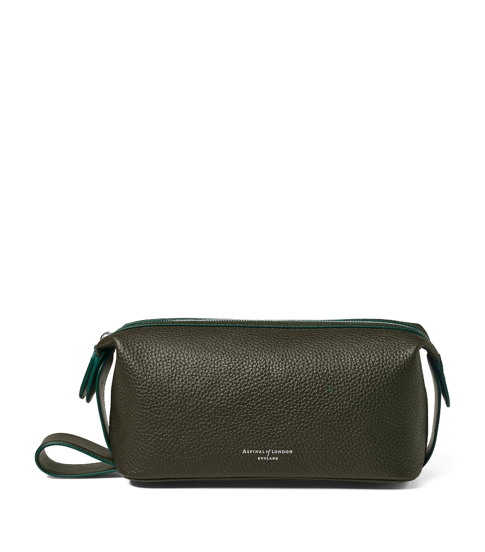 Aspinal Of London Leather Reporter Wash Bag Forestgreen