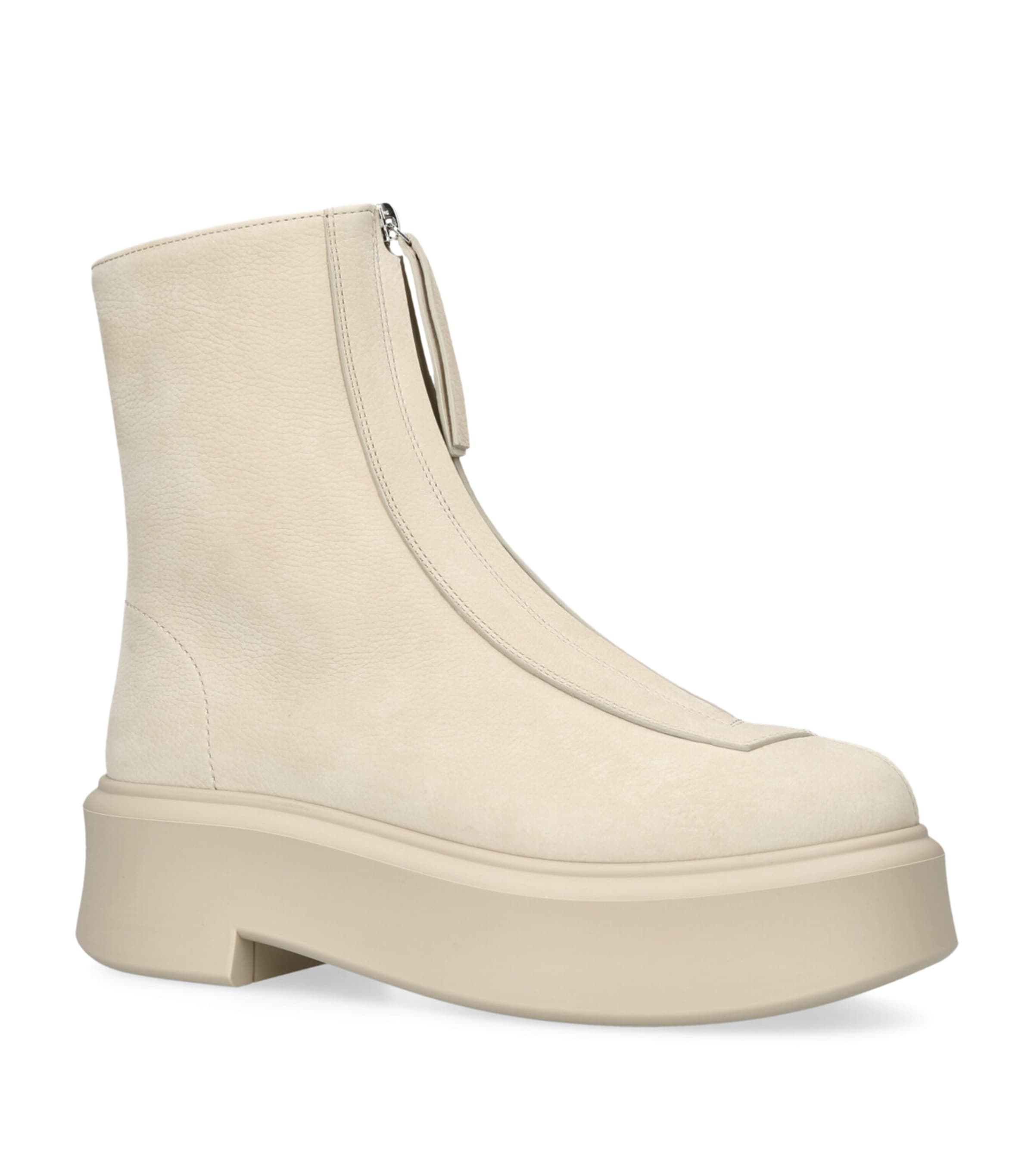 The Row Womens Zipped I Leather Boots Beige