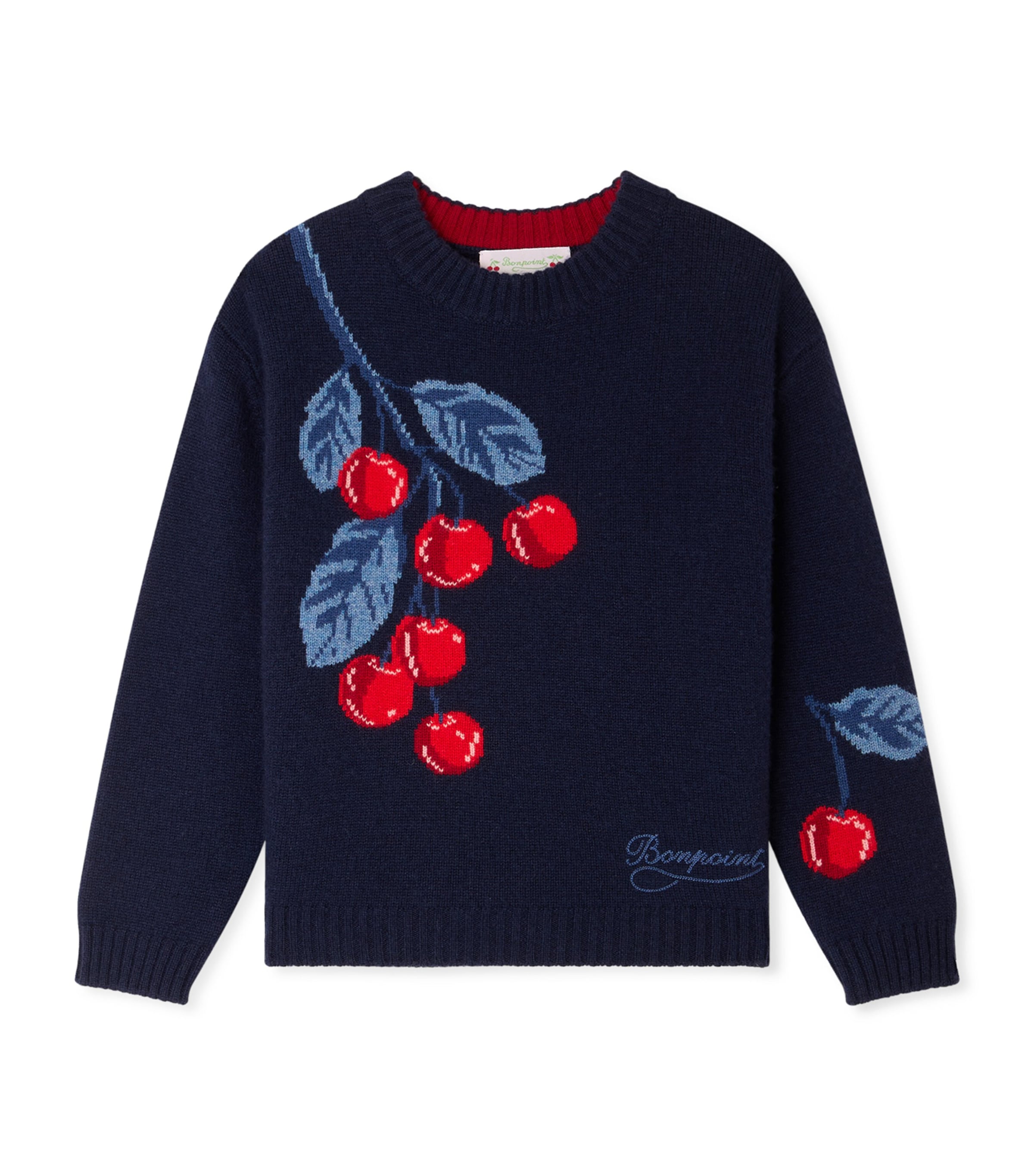 Bonpoint Wool-Cashmere Cherry Sweater (4-8 Years) Marine