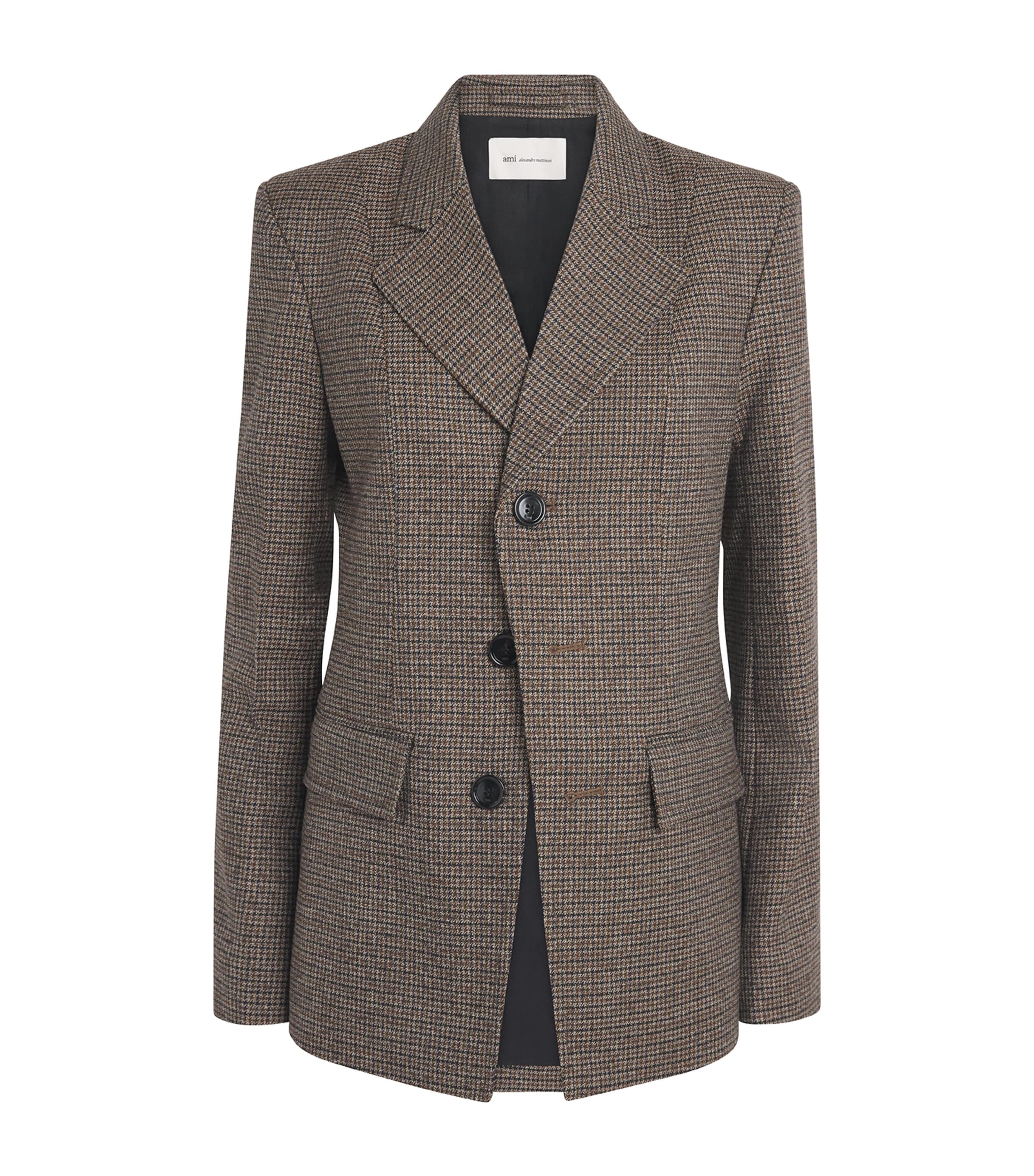 AMI Paris Womens Virgin Wool Houndstooth Blazer Marron Chocolat/noir