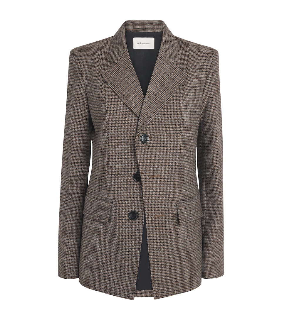 AMI Paris Womens Virgin Wool Houndstooth Blazer Marron Chocolat/noir