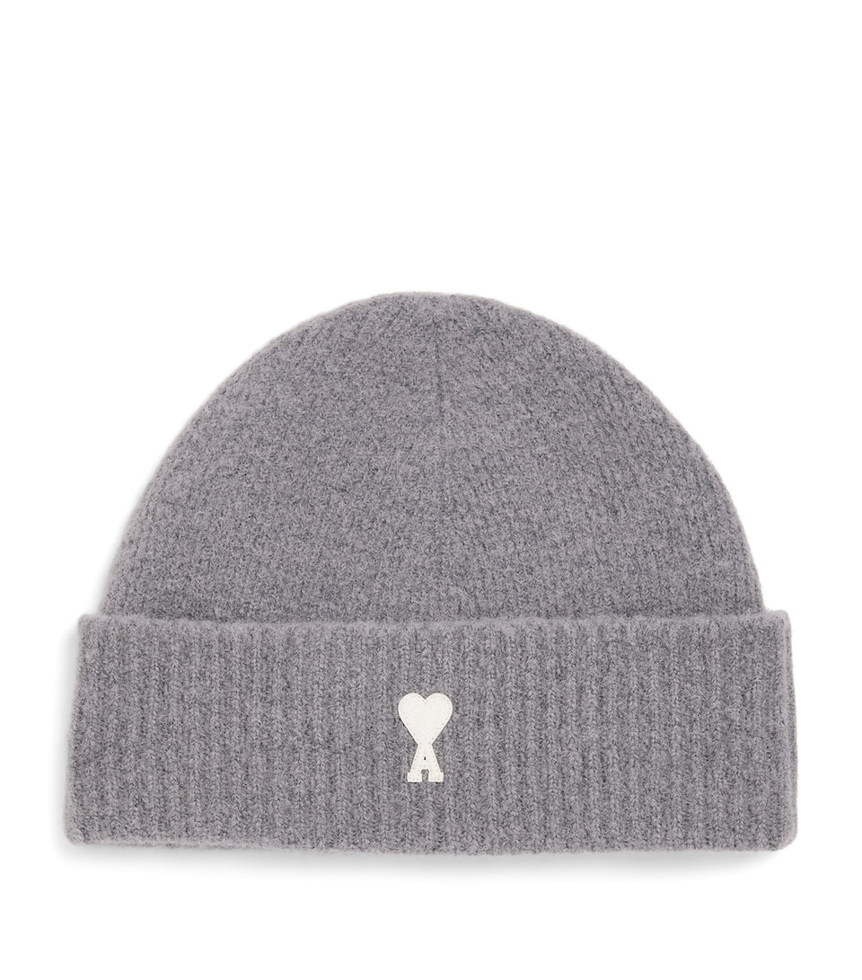 AMI Paris Wool-Blend Ami de Coeur Beanie Gris Cndre/ecru