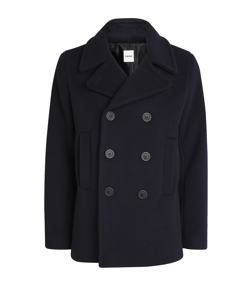Sandro Paris Mens Wool-Blend Peacoat Navy Blue