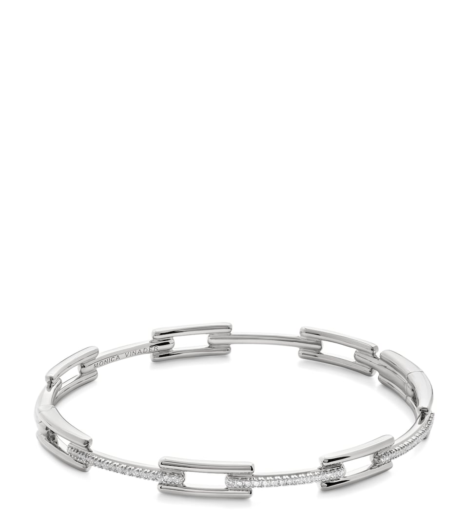 Sterling Silver and Diamond Signature Link Slim Bangle