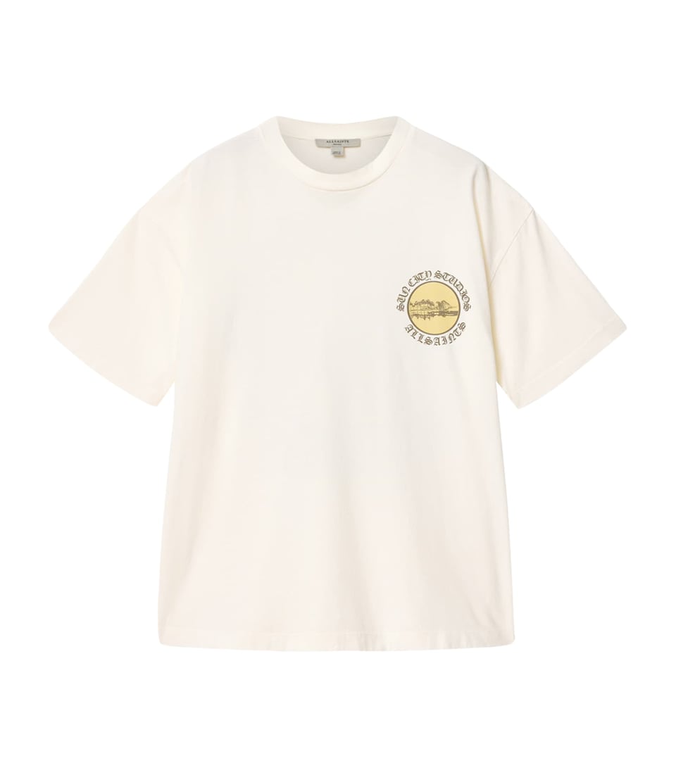 AllSaints Womens Organic Cotton Sun City Etta T-Shirt Egret White