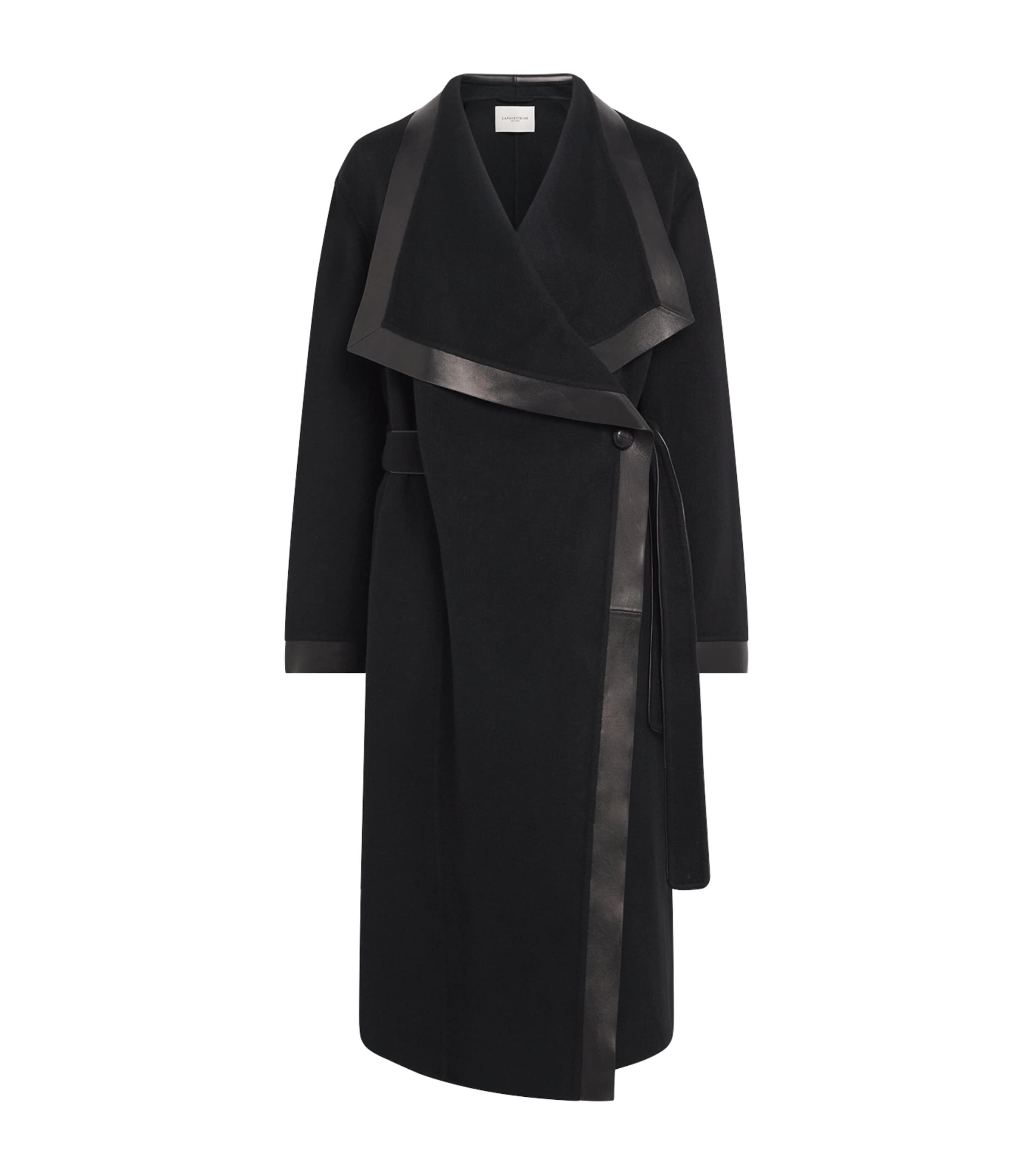Lafayette 148 Womens Cashmere Leather-Trim Wrap Coat Black