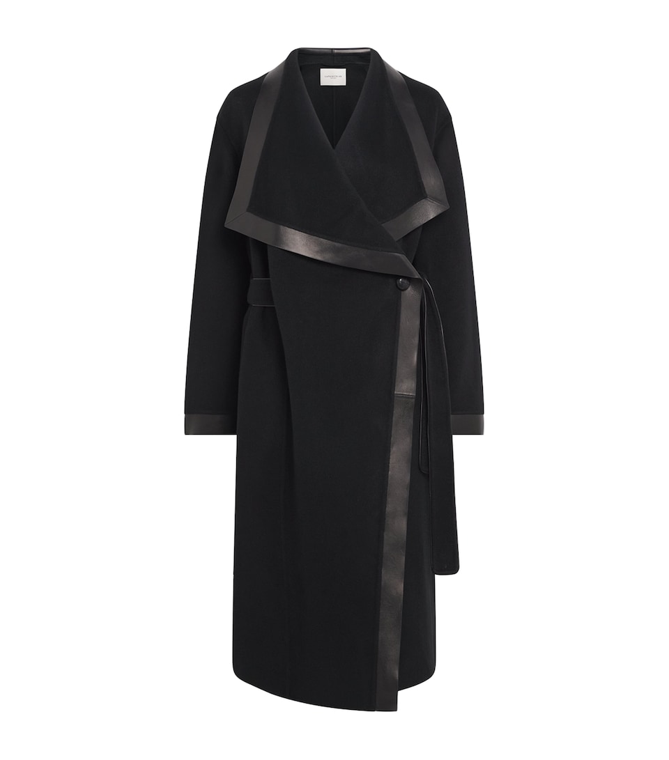 Lafayette 148 Womens Cashmere Leather-Trim Wrap Coat Black