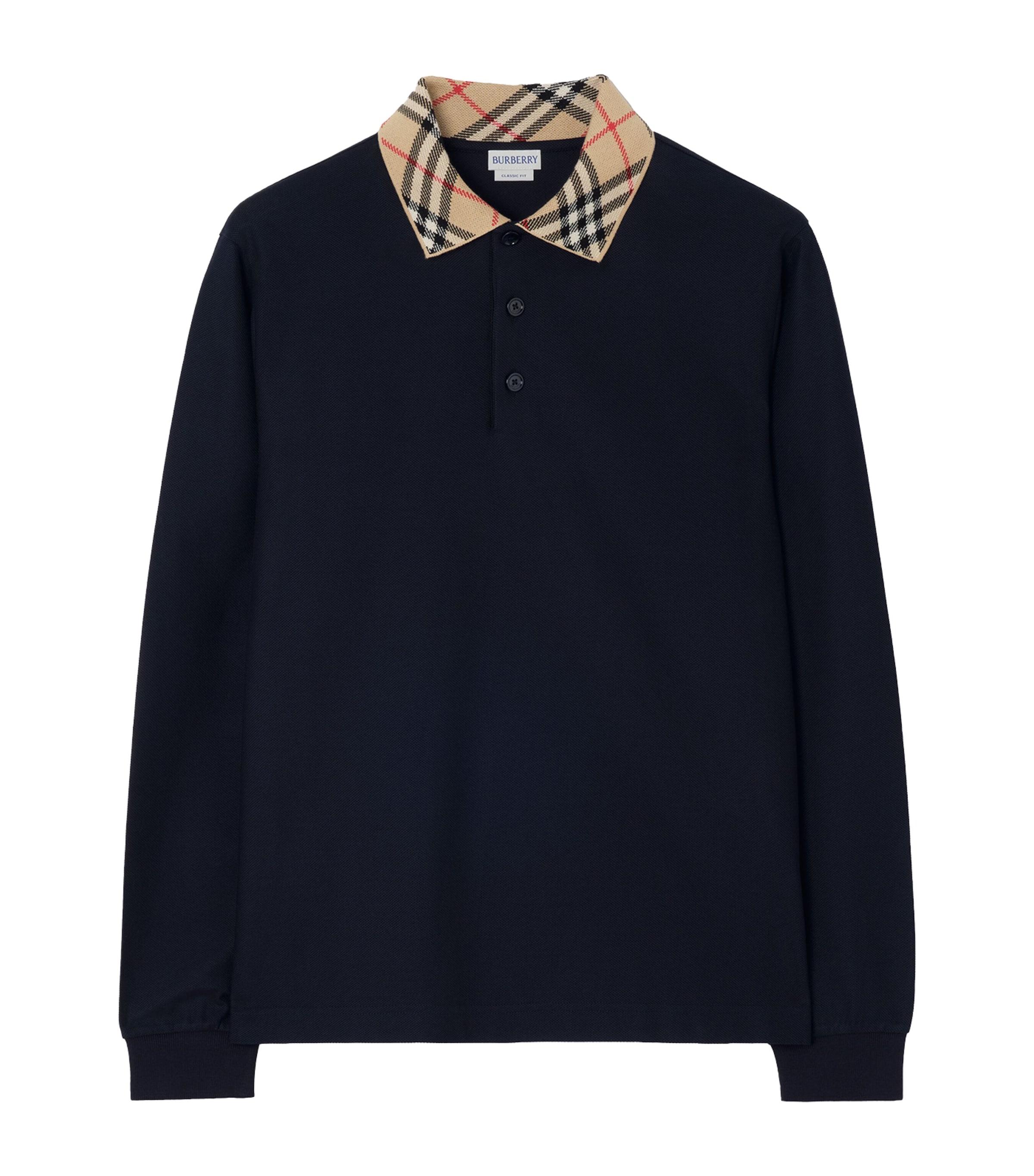 Burberry Mens Cotton Long-Sleeve Polo Shirt Navy